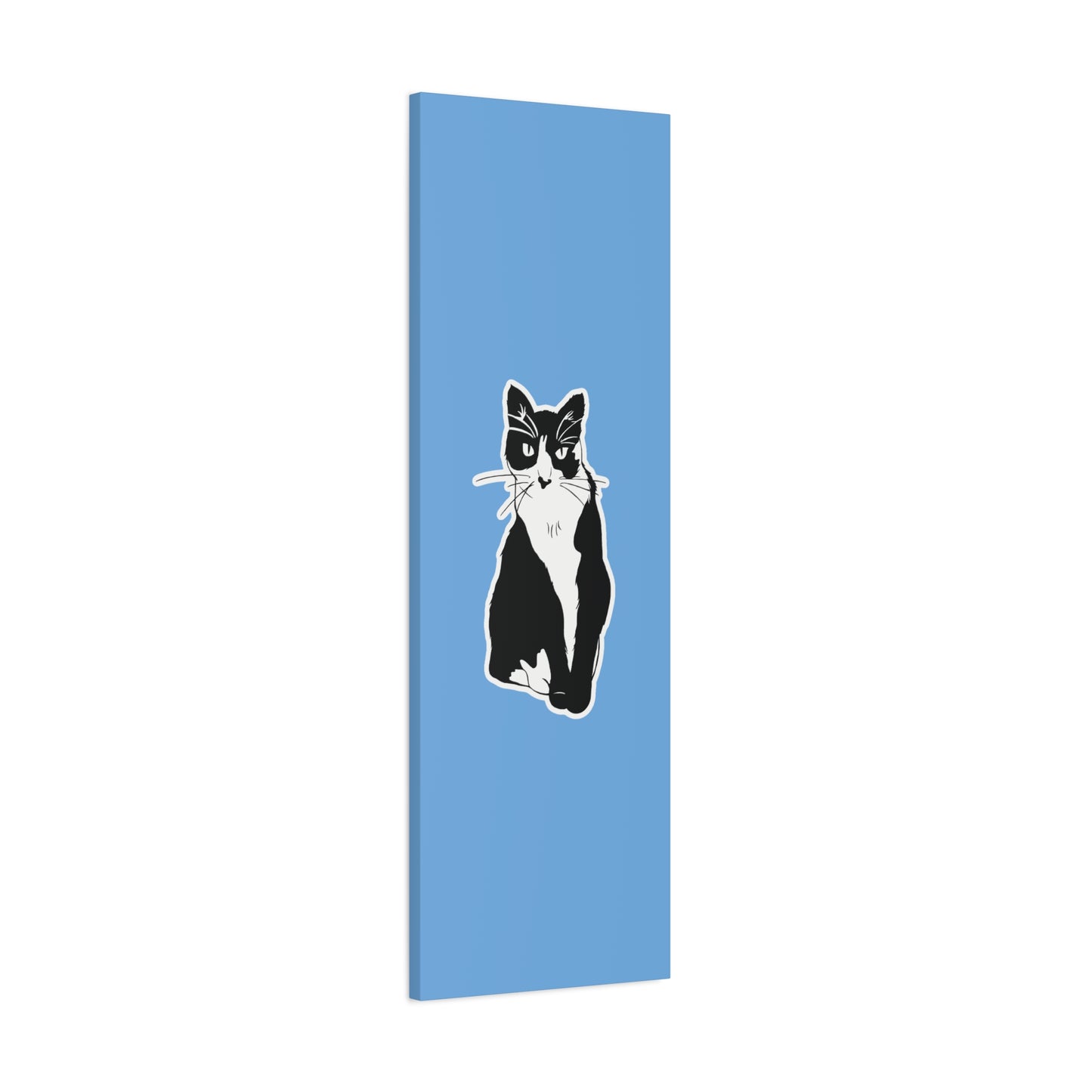 Cat Canvas on Light Blue (Sticker Style Cat) - Cat Drawing Art