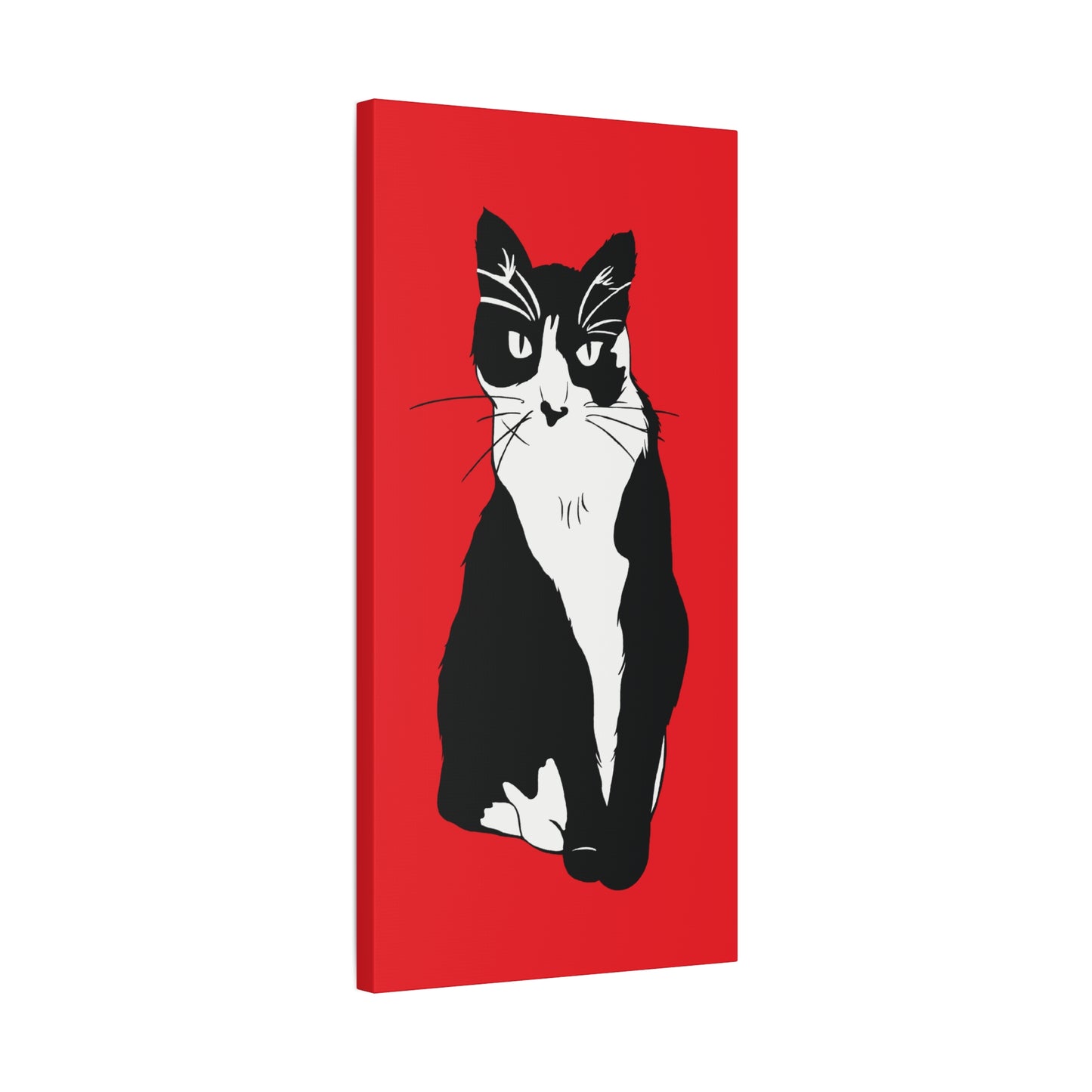 Cat Canvas on Red (B&W Style Cat) - Cat Drawing Art