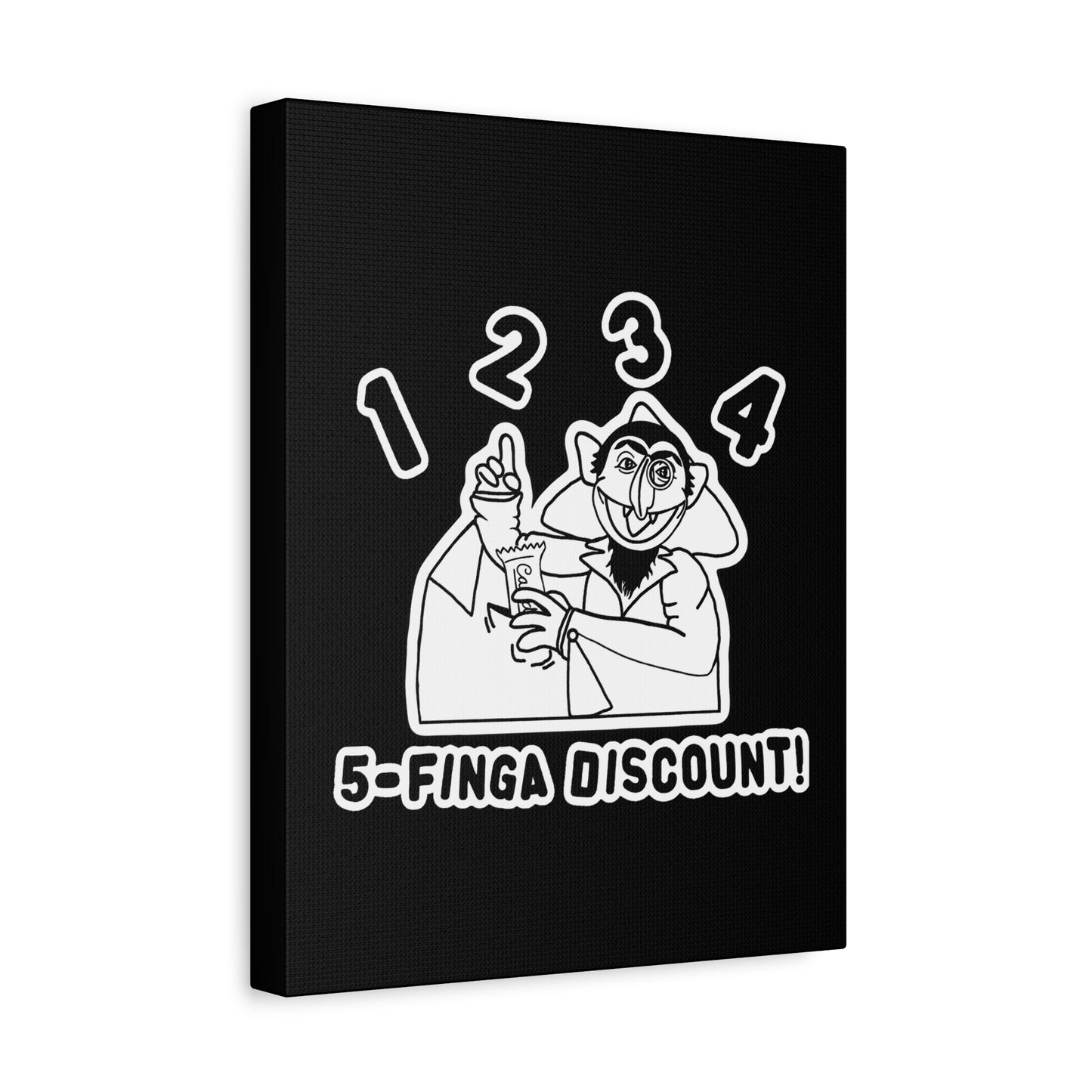 Five Finger Discount Outline Canvas Print Black - Sesame Street The Count Parody Art Print