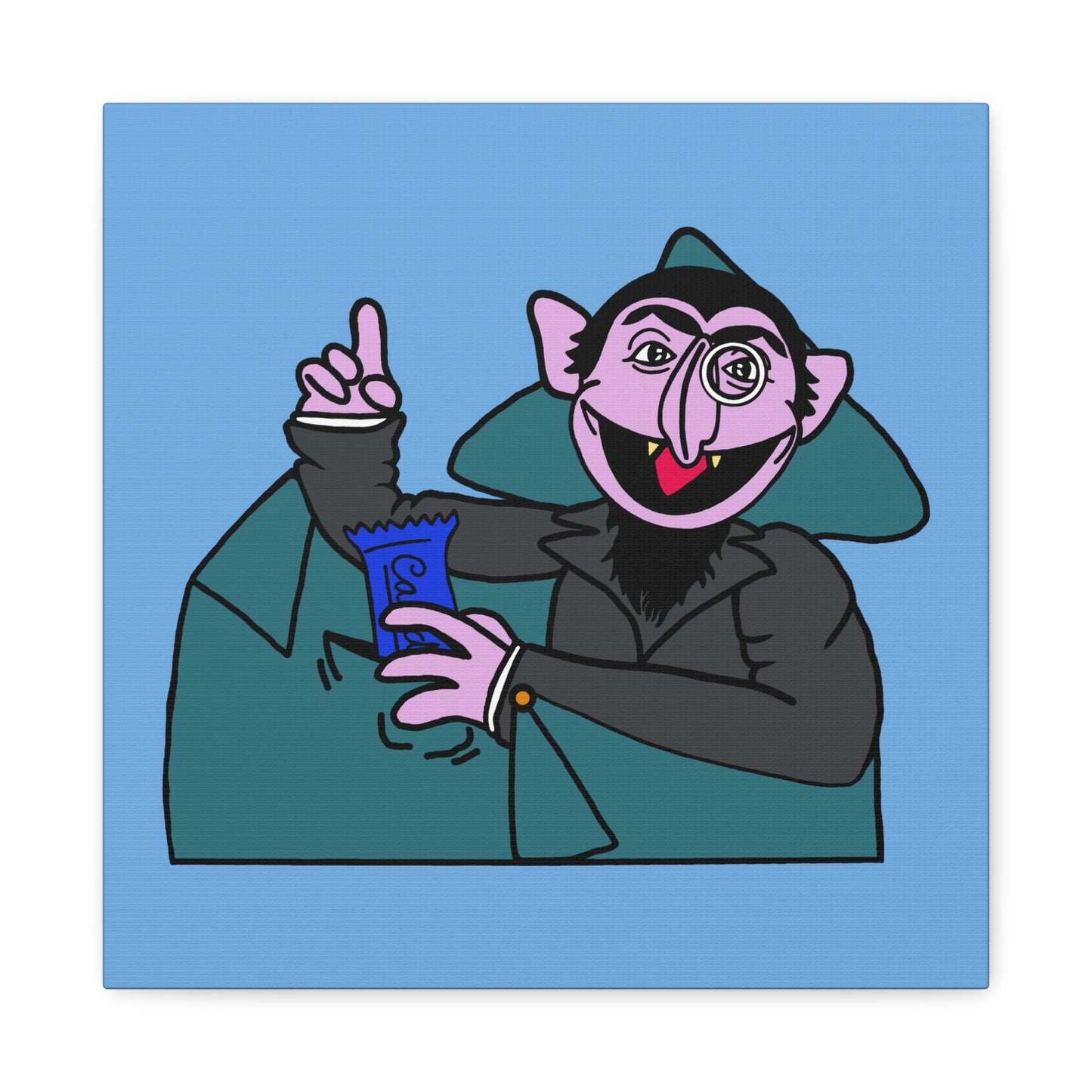 The Count Stealing Candy Canvas Print Light Blue - Sesame Street The Count Parody Art