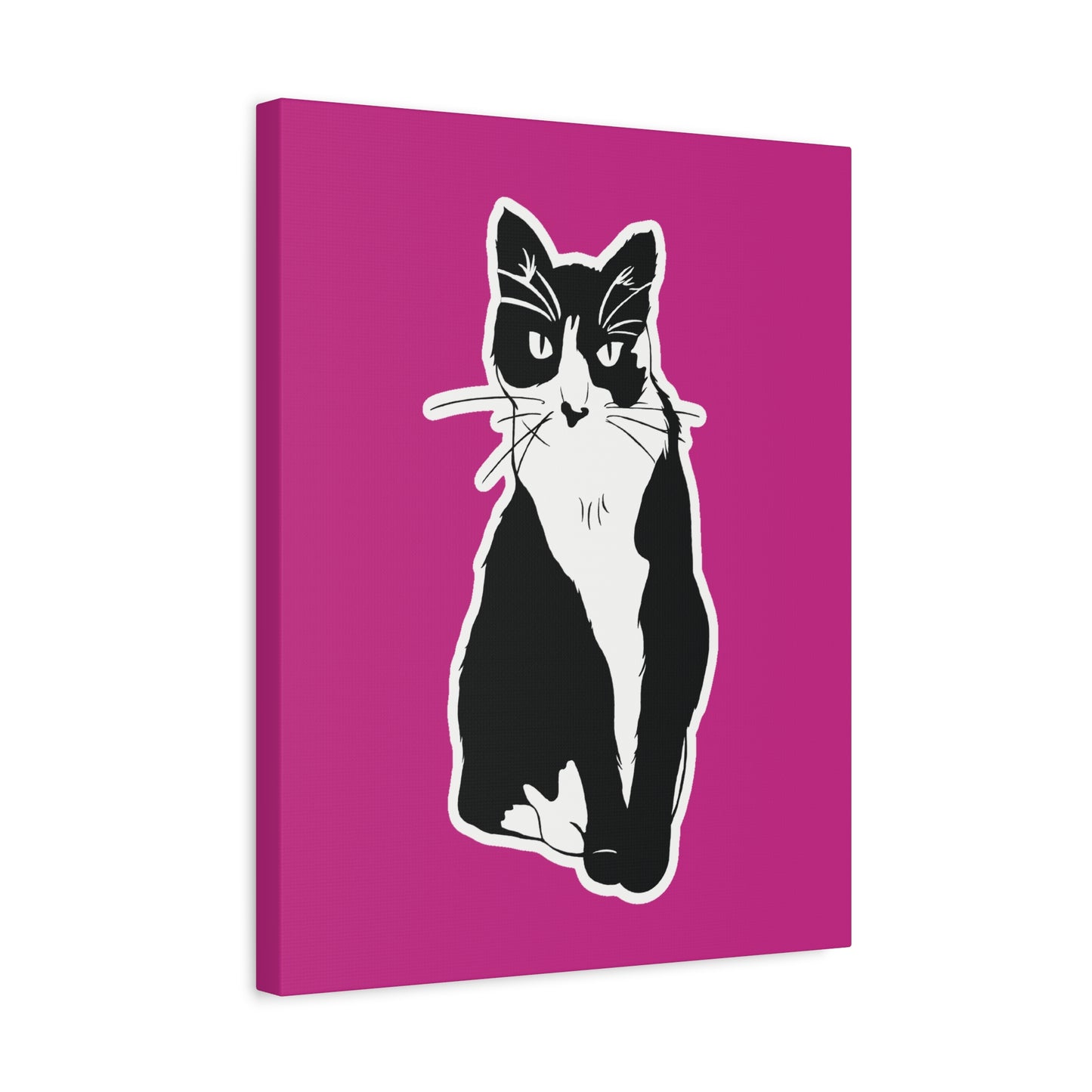 Cat Canvas on Pink (Sticker Style Cat) - Cat Drawing Art