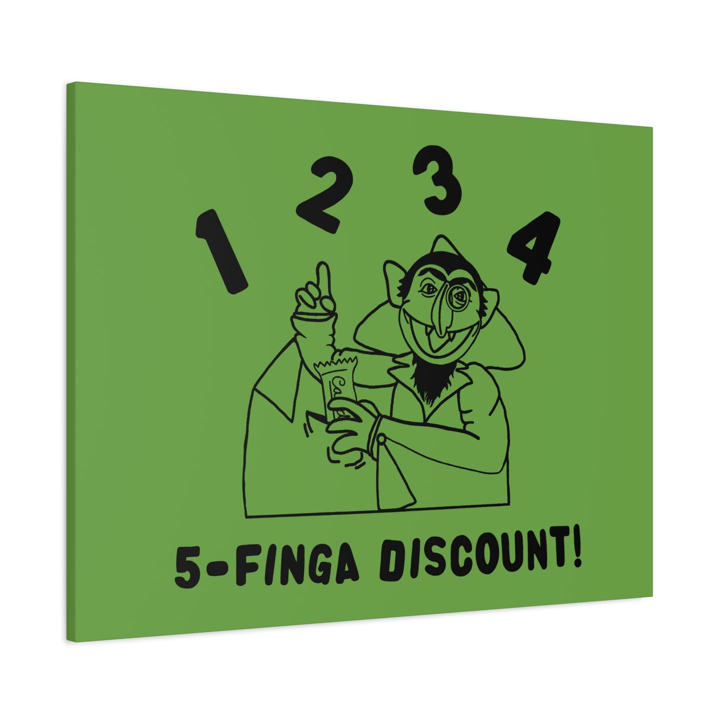 Five Finger Discount Outline Canvas Print Green - Sesame Street The Count Parody Art Print