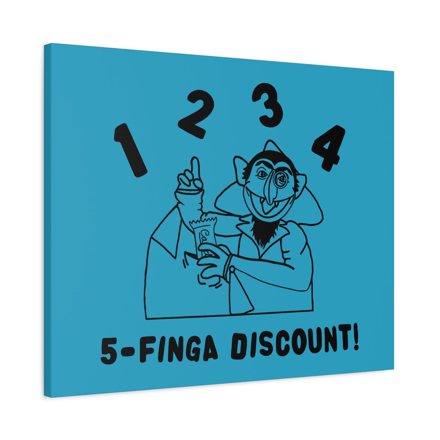 Five Finger Discount Outline Canvas Print Turquoise - Sesame Street The Count Parody Art Print