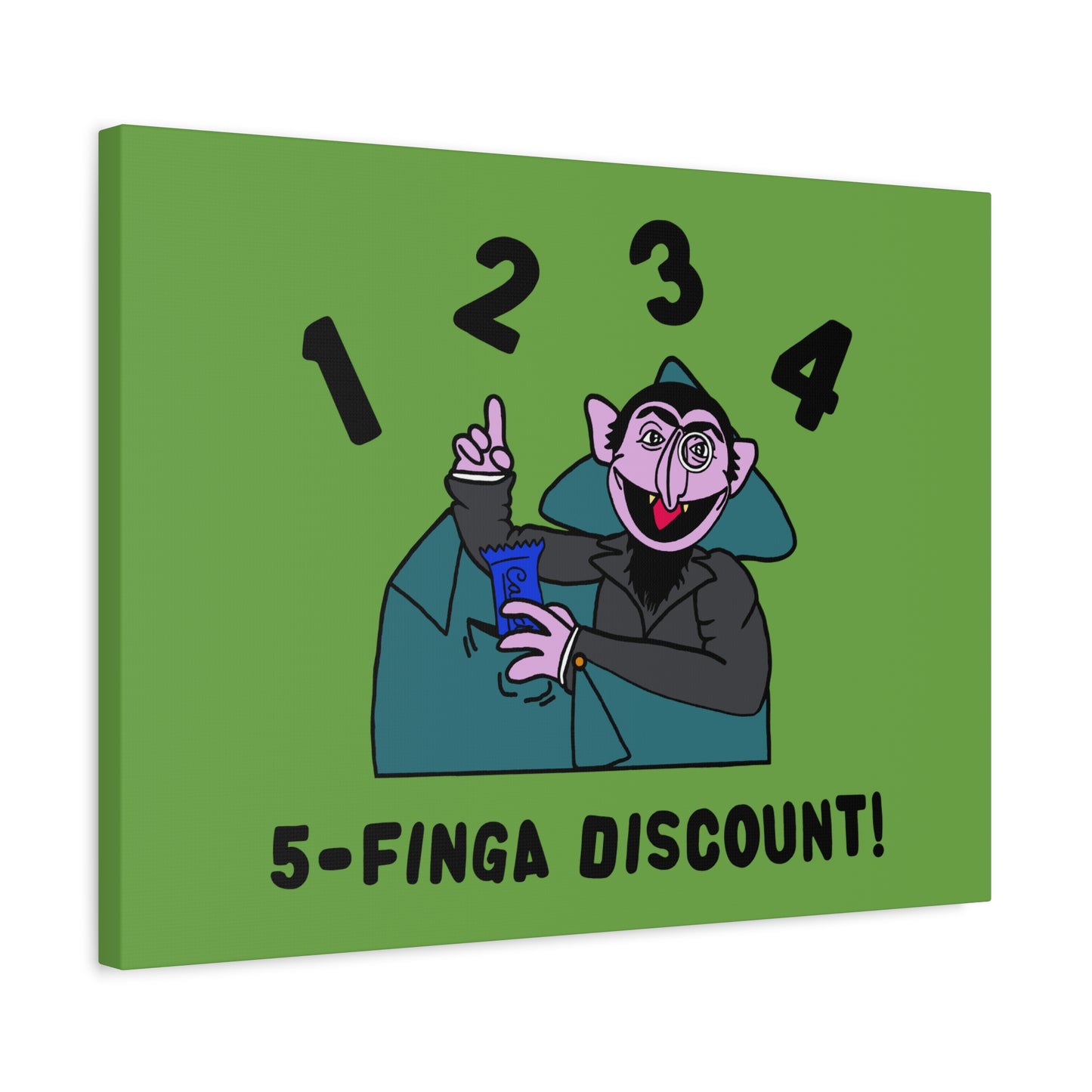 Five Finger Discount Canvas Print Green - Sesame Street The Count Parody Art Print