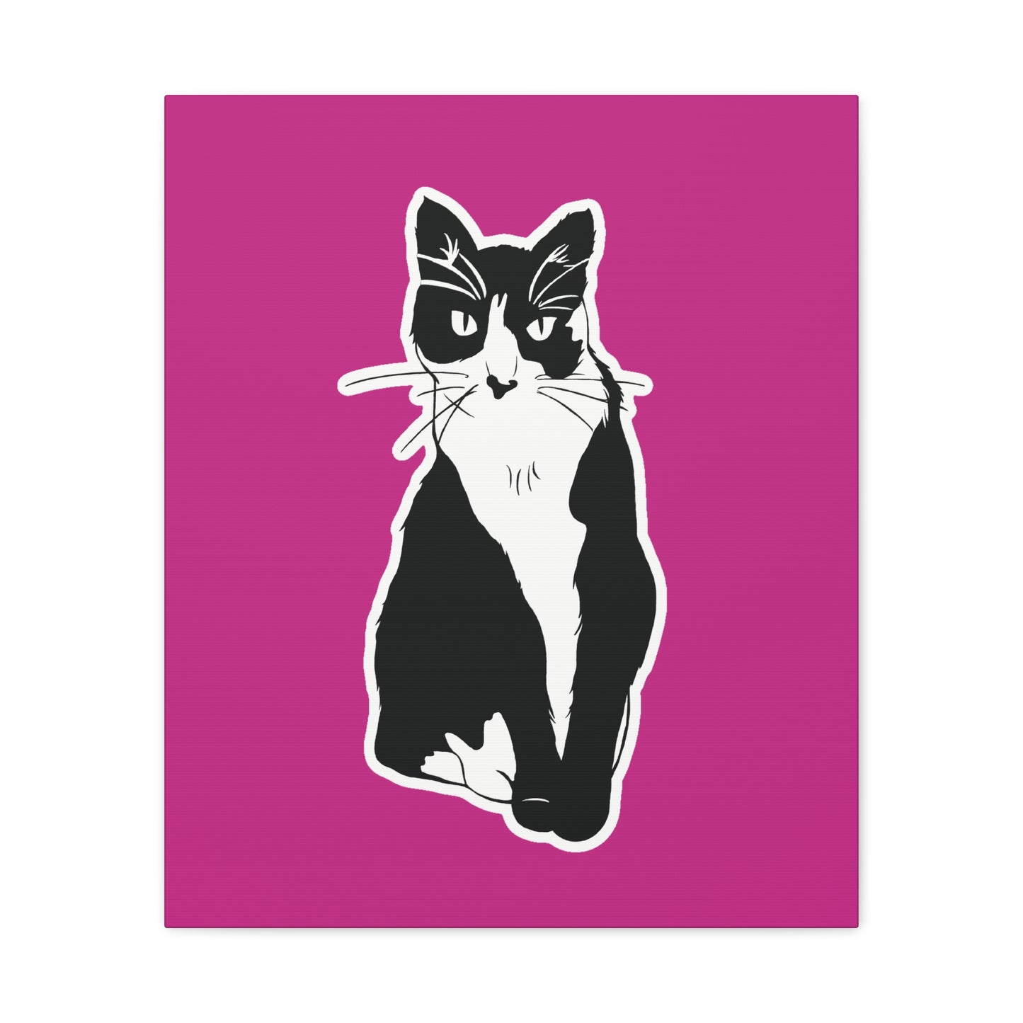 Cat Canvas on Pink (Sticker Style Cat) - Cat Drawing Art
