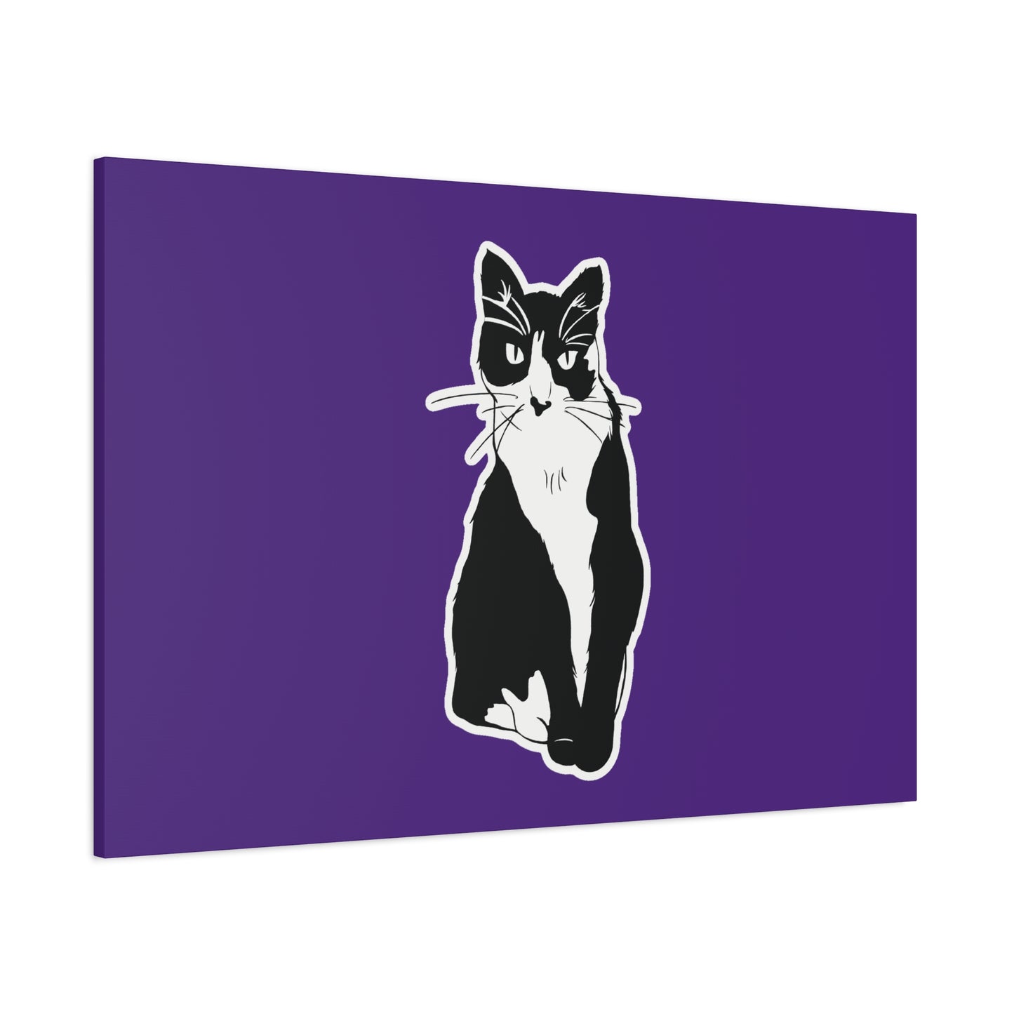 Cat Canvas Print on Purple (Sticker Style Cat) - Cat Drawing Art