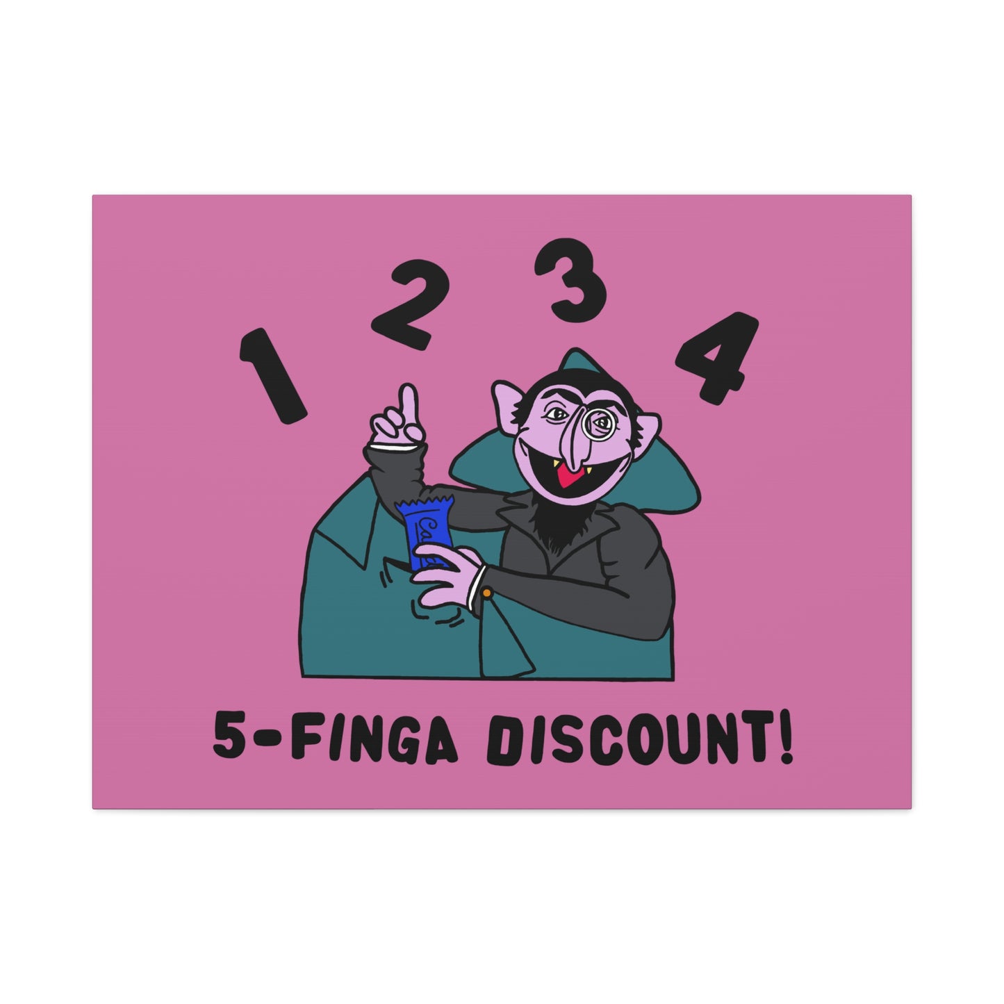 Five Finger Discount Canvas Print Light Pink - Sesame Street The Count Parody Art Print