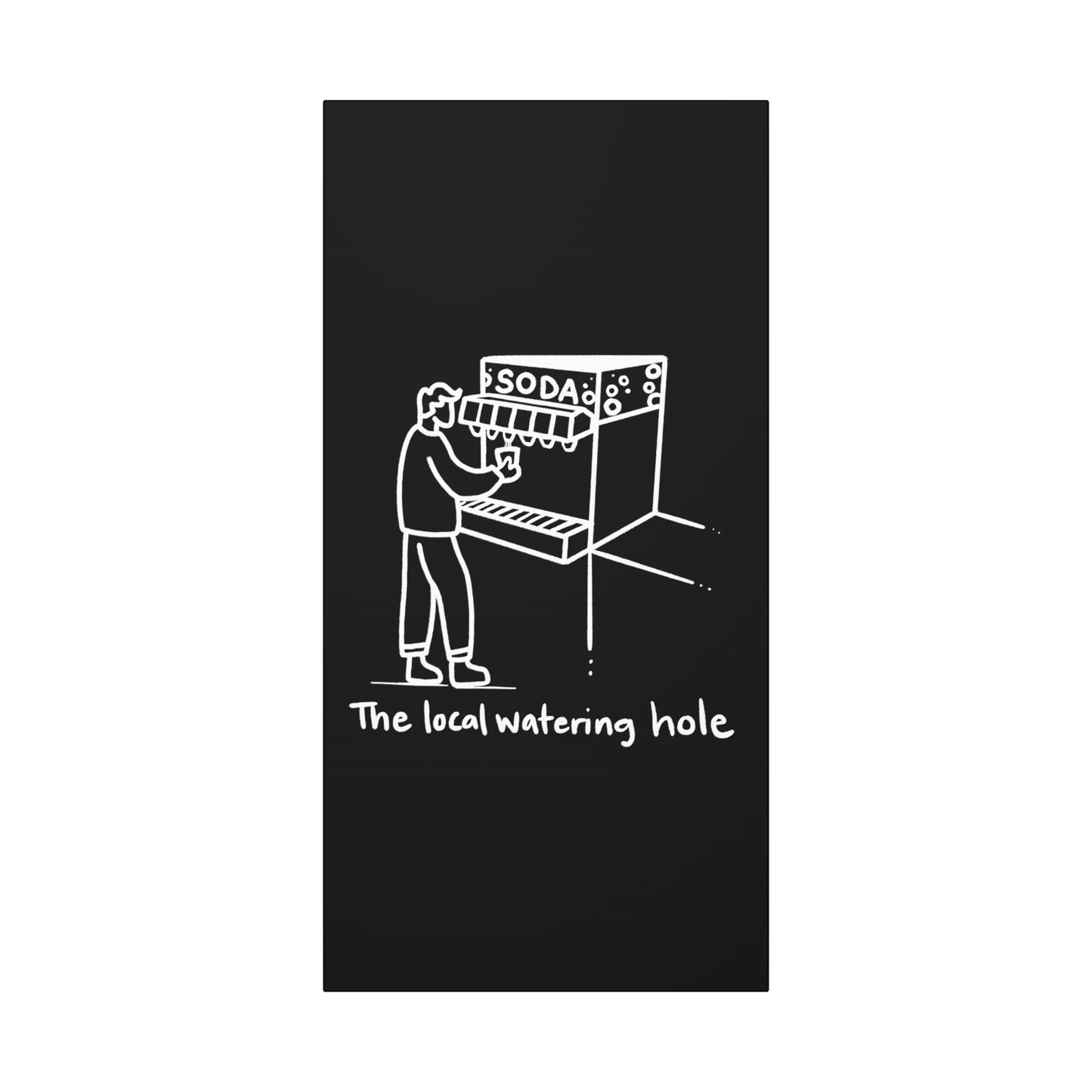 Local Watering Hole Canvas Print - White Ink on Black Background