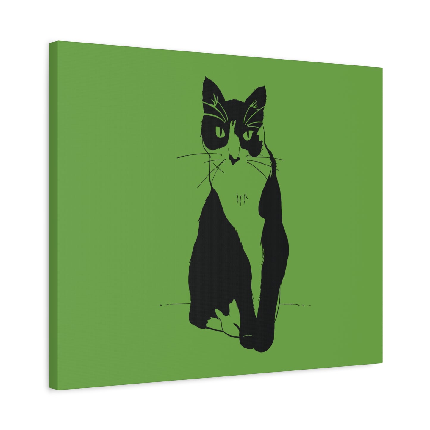 Cat Canvas Print on Green (Transparent Style Cat) - Cat Drawing Art