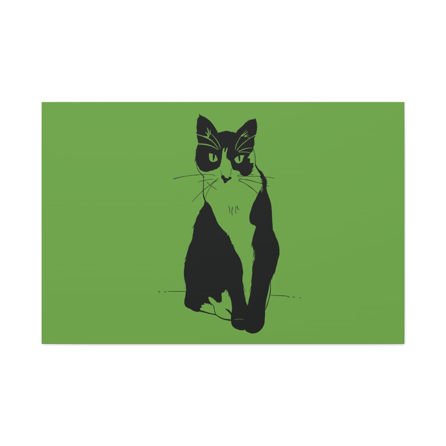 Cat Canvas Print on Green (Transparent Style Cat) - Cat Drawing Art