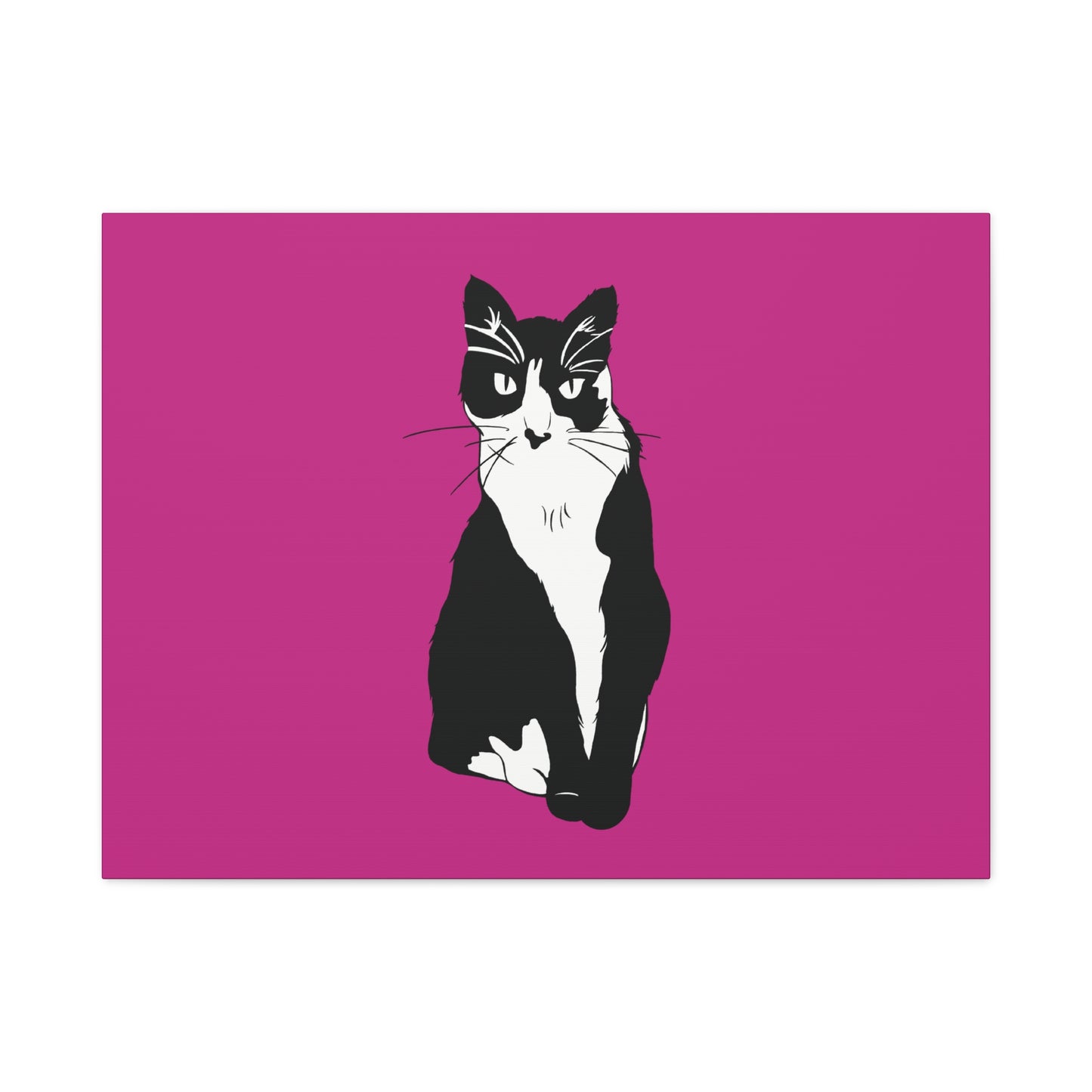 Cat Canvas on Pink (B&W Style Cat) - Cat Drawing Art