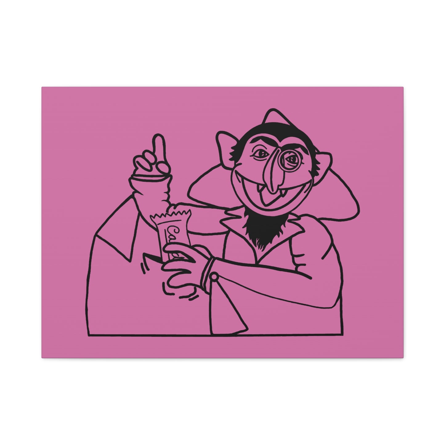 The Count Stealing Candy Outline Canvas Print Light Pink - Sesame Street The Count Parody Art
