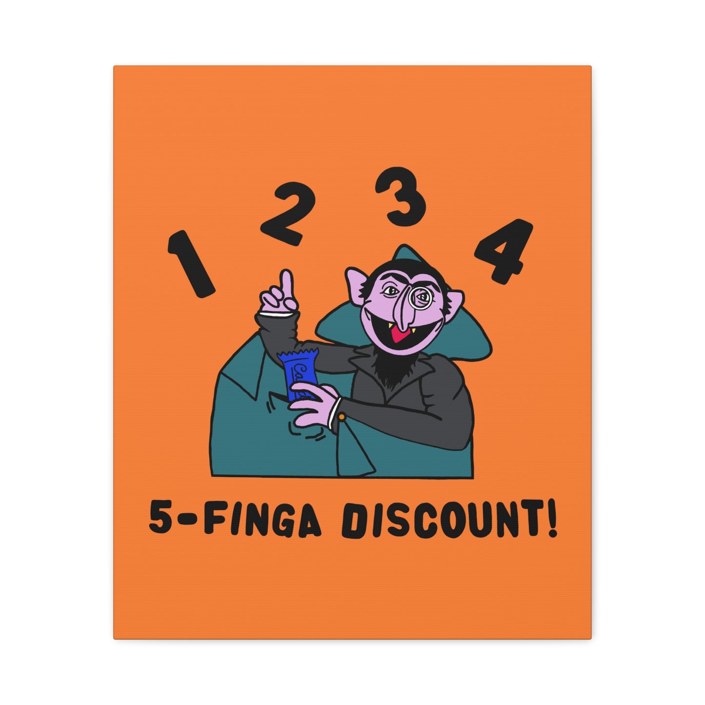 Five Finger Discount Canvas Print Light Orange - Sesame Street The Count Parody Art Print