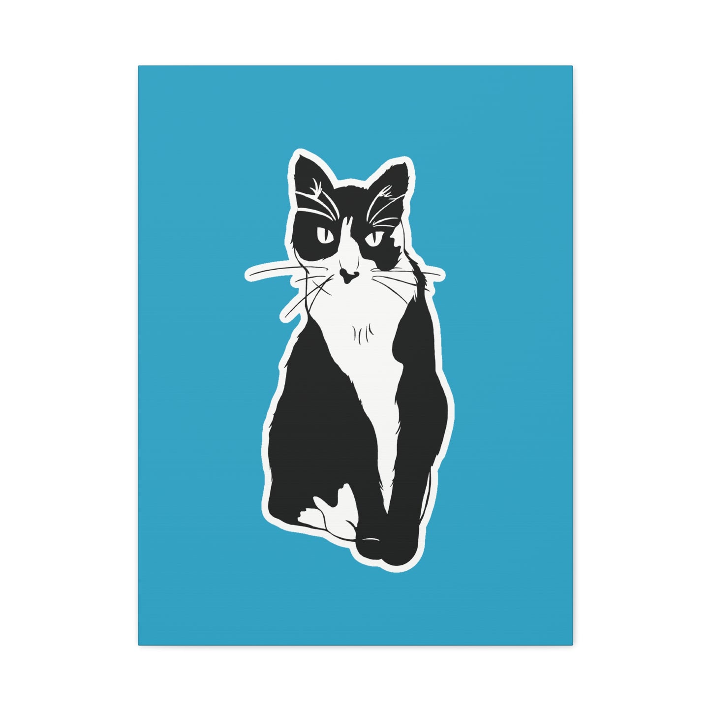 Cat Canvas Print on Turquoise (Sticker Style Cat) - Cat Drawing Art