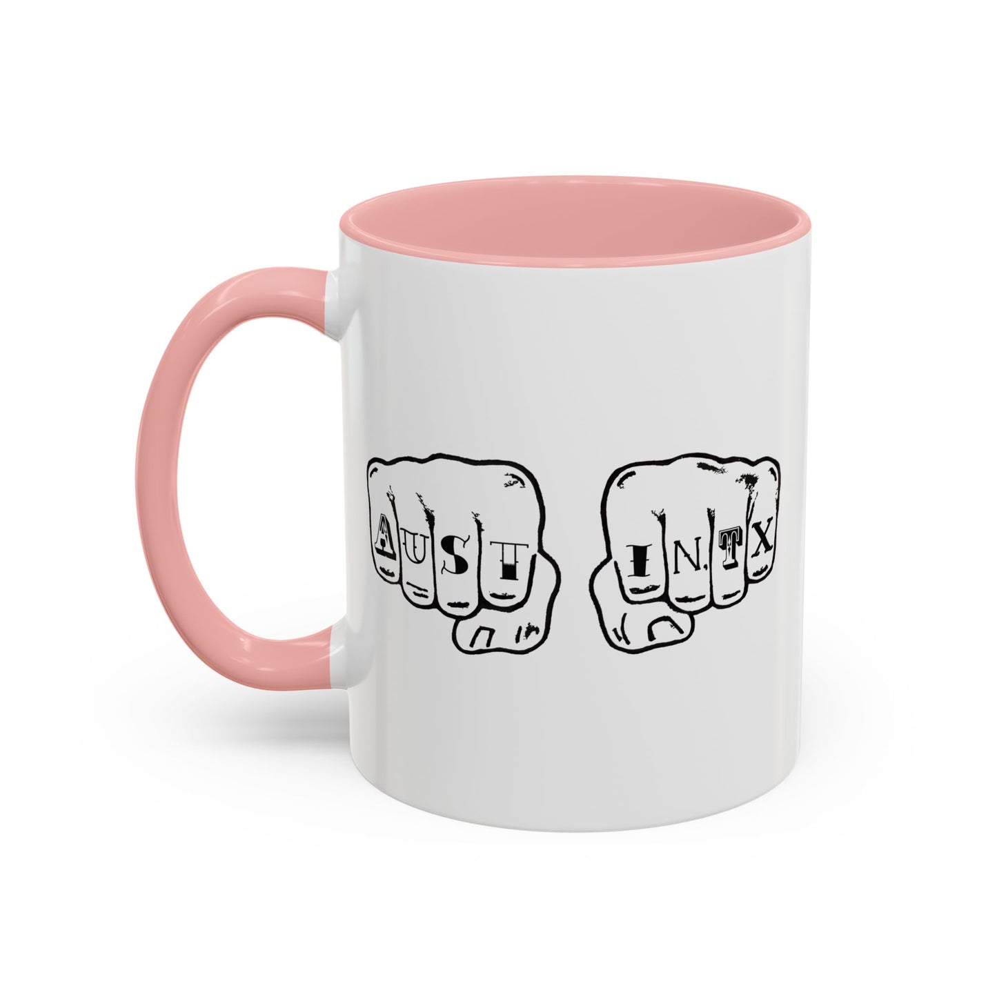 Austin Knuckle Tats Tattooed Fists Accent Mug