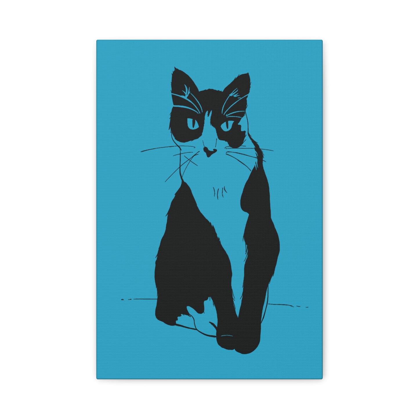 Cat Canvas Print on Turquoise (Transparent Style Cat) - Cat Drawing Art