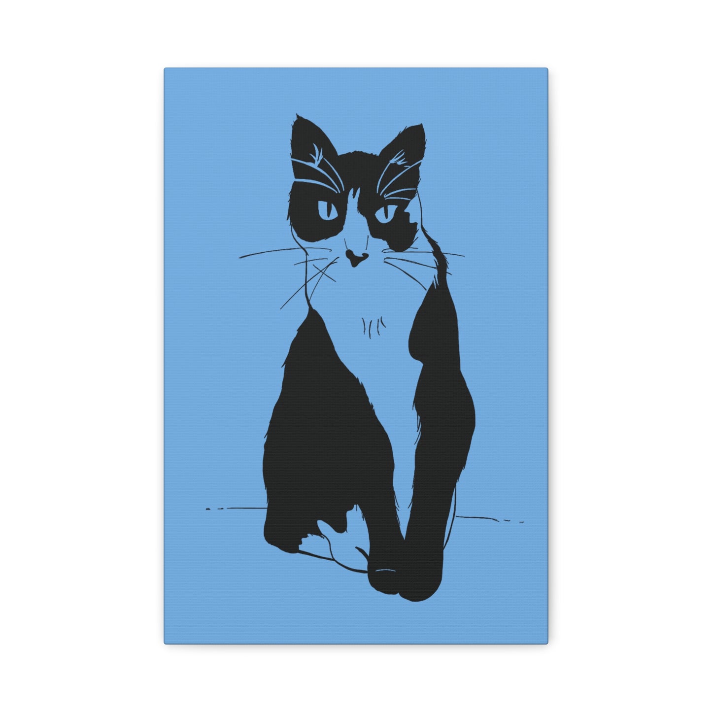 Cat Canvas Print on Light Blue (Transparent Style Cat) - Cat Drawing Art