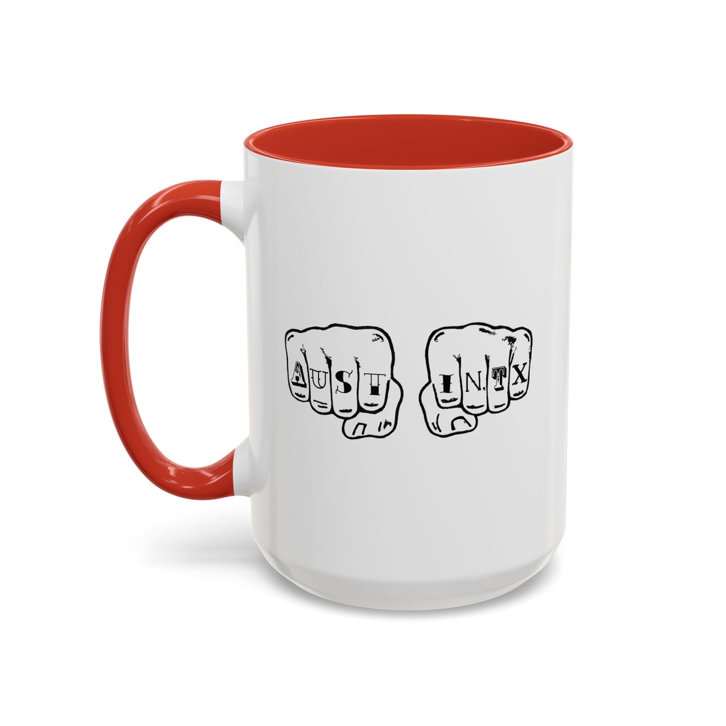 Austin Knuckle Tats Tattooed Fists Accent Mug