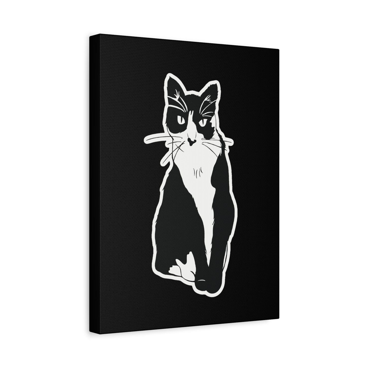 Cat Canvas Print on Black (Sticker Style Cat) - Cat Drawing Art