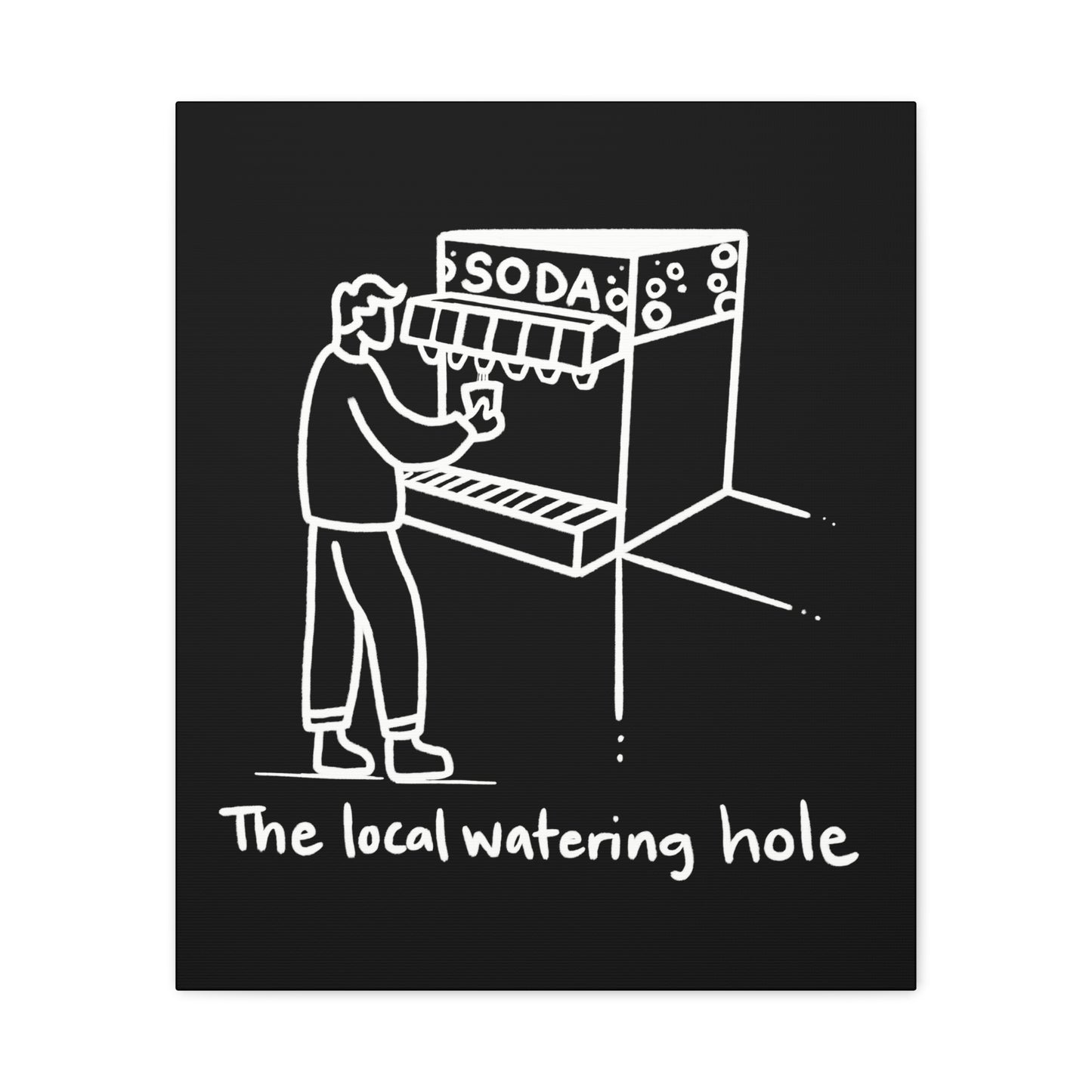 Local Watering Hole Canvas Print - White Ink on Black Background