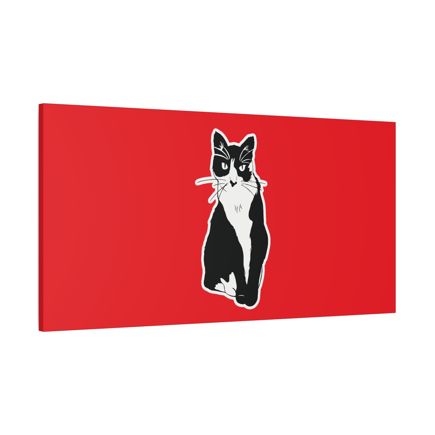 Cat Canvas Print on Red (Sticker Style Cat) - Cat Drawing Art