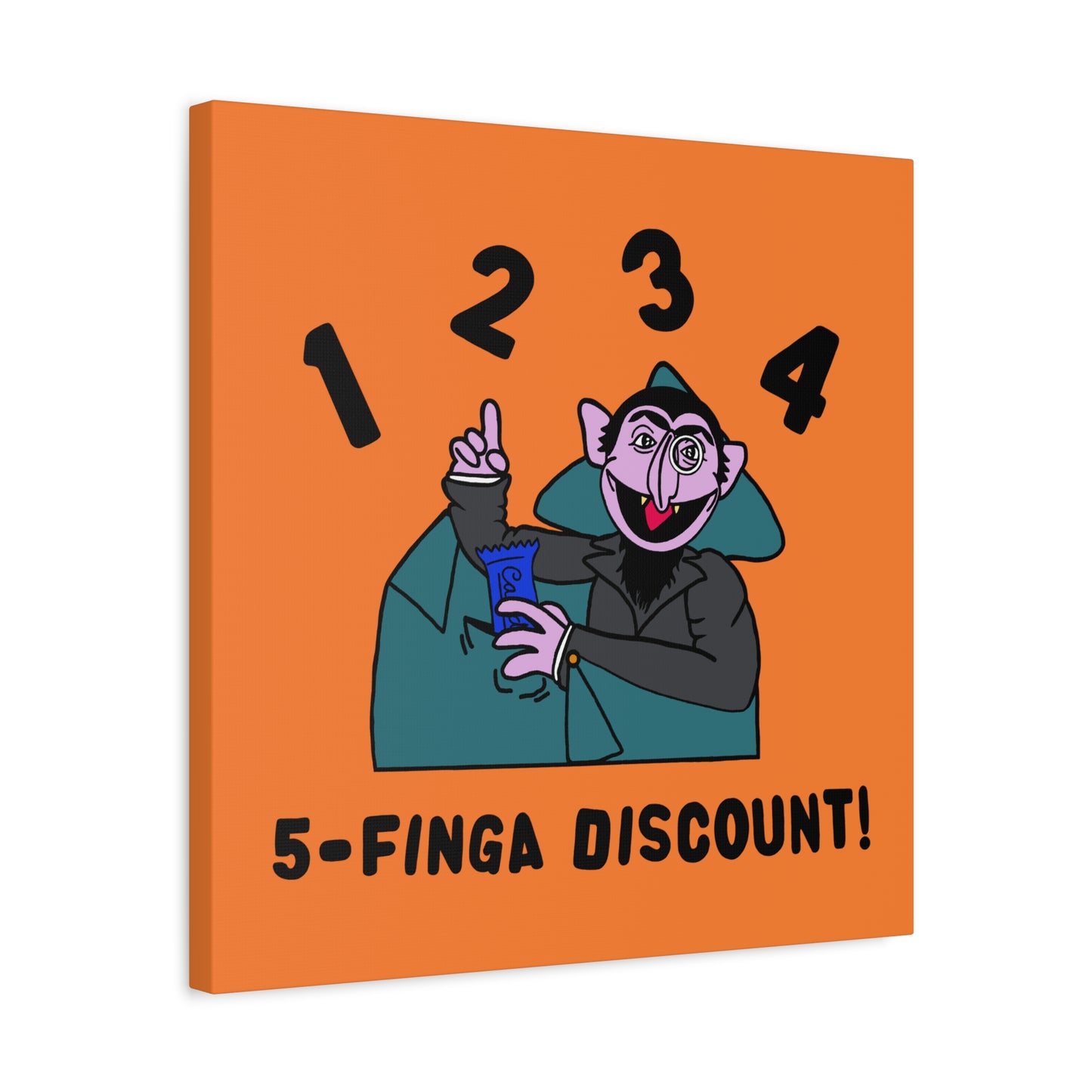 Five Finger Discount Canvas Print Light Orange - Sesame Street The Count Parody Art Print