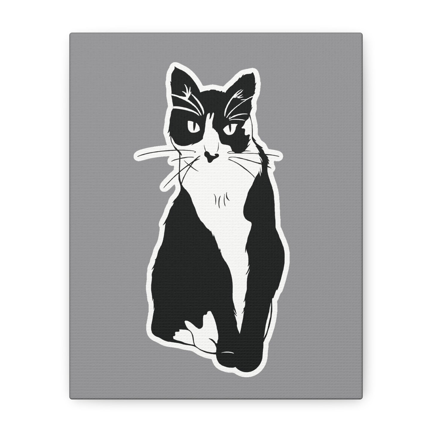 Cat Canvas Print on Grey (Sticker Style Cat) - Cat Drawing Wall Art