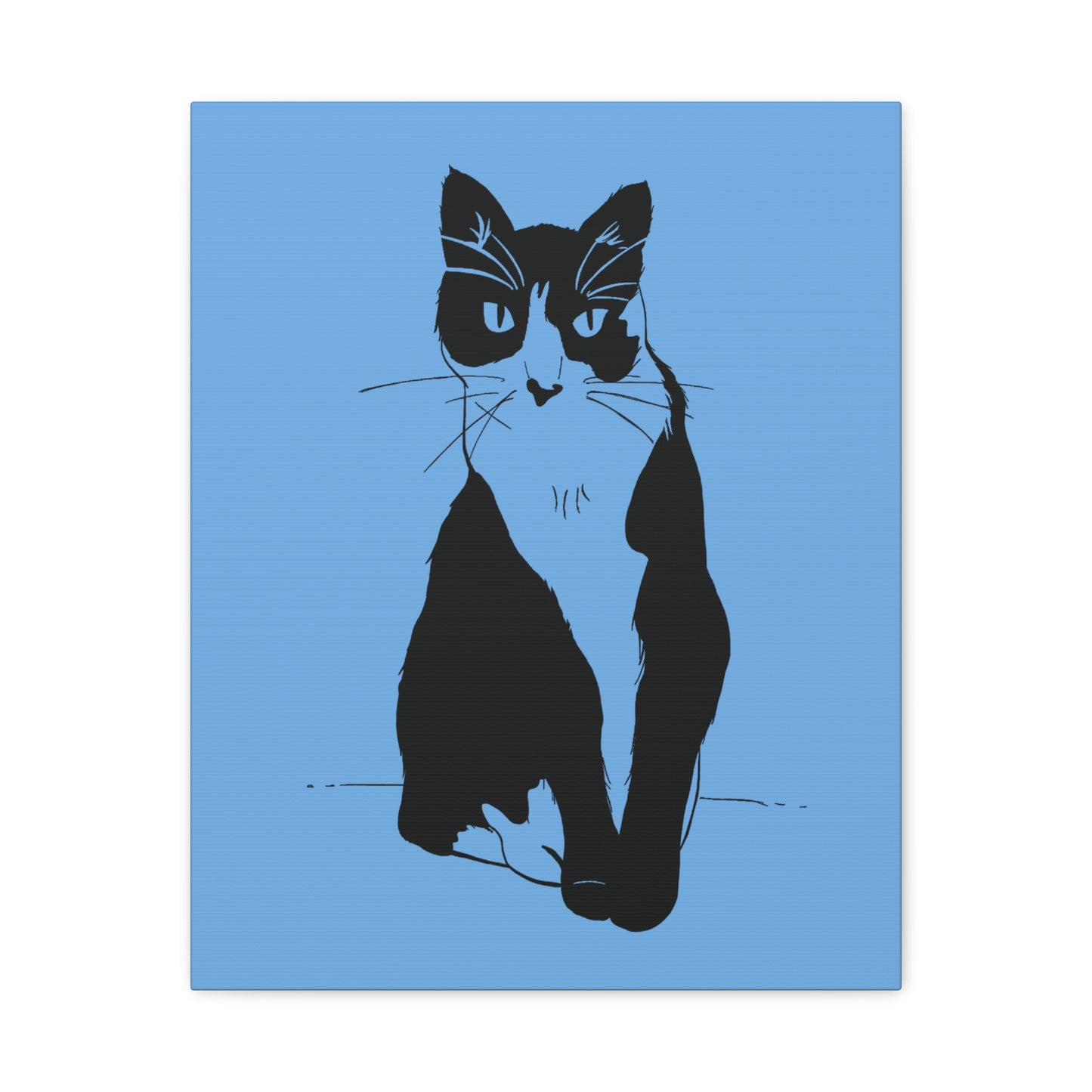 Cat Canvas Print on Light Blue (Transparent Style Cat) - Cat Drawing Art