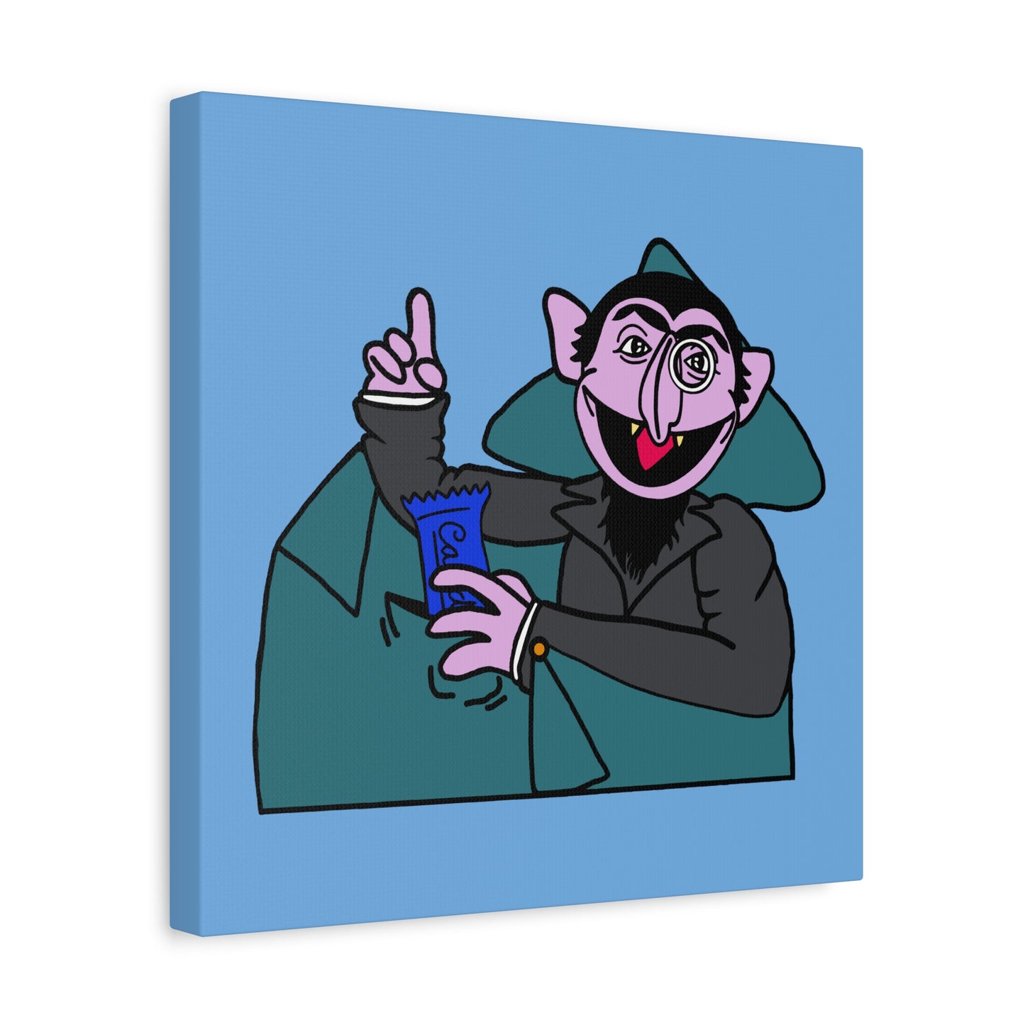 The Count Stealing Candy Canvas Print Light Blue - Sesame Street The Count Parody Art