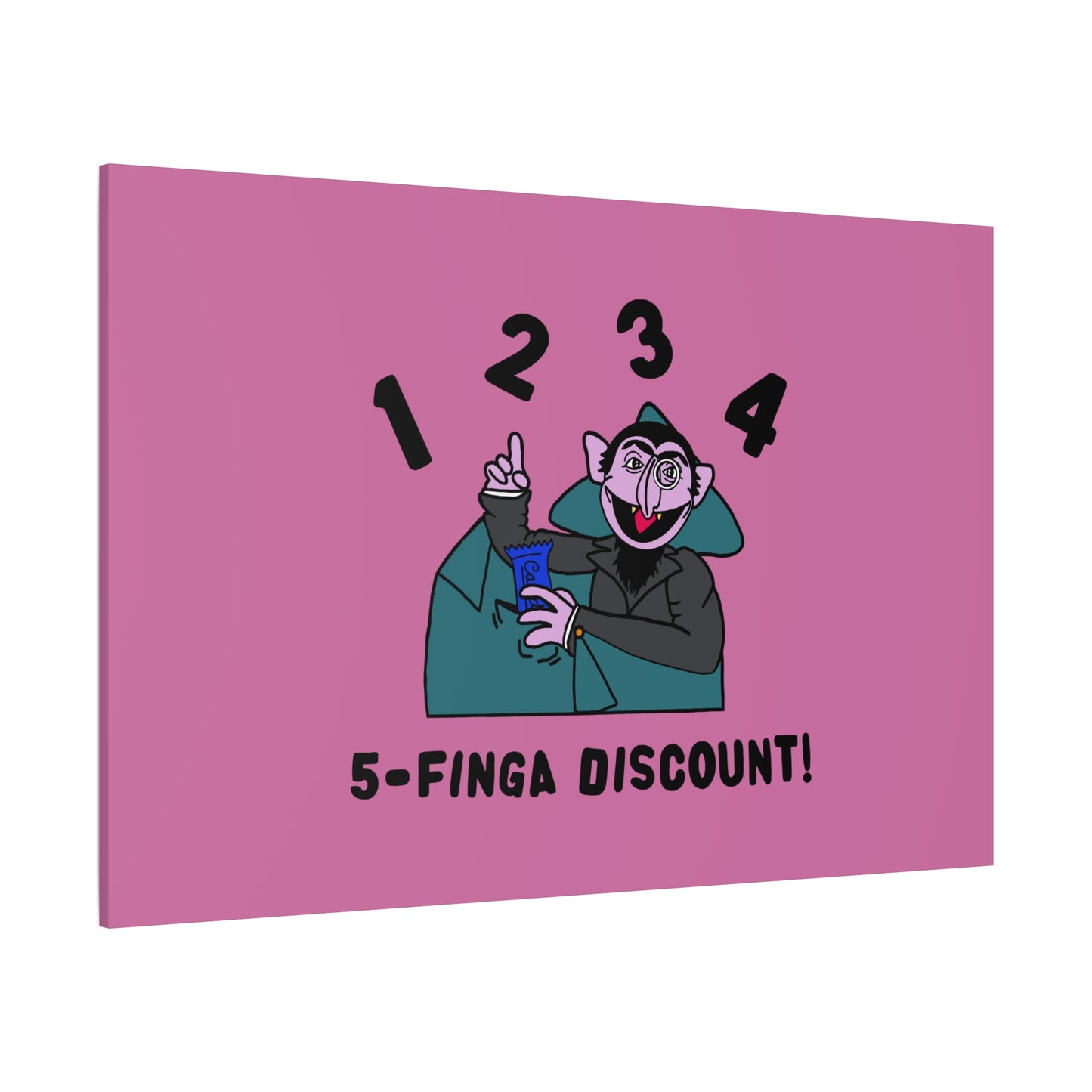 Five Finger Discount Canvas Print Light Pink - Sesame Street The Count Parody Art Print