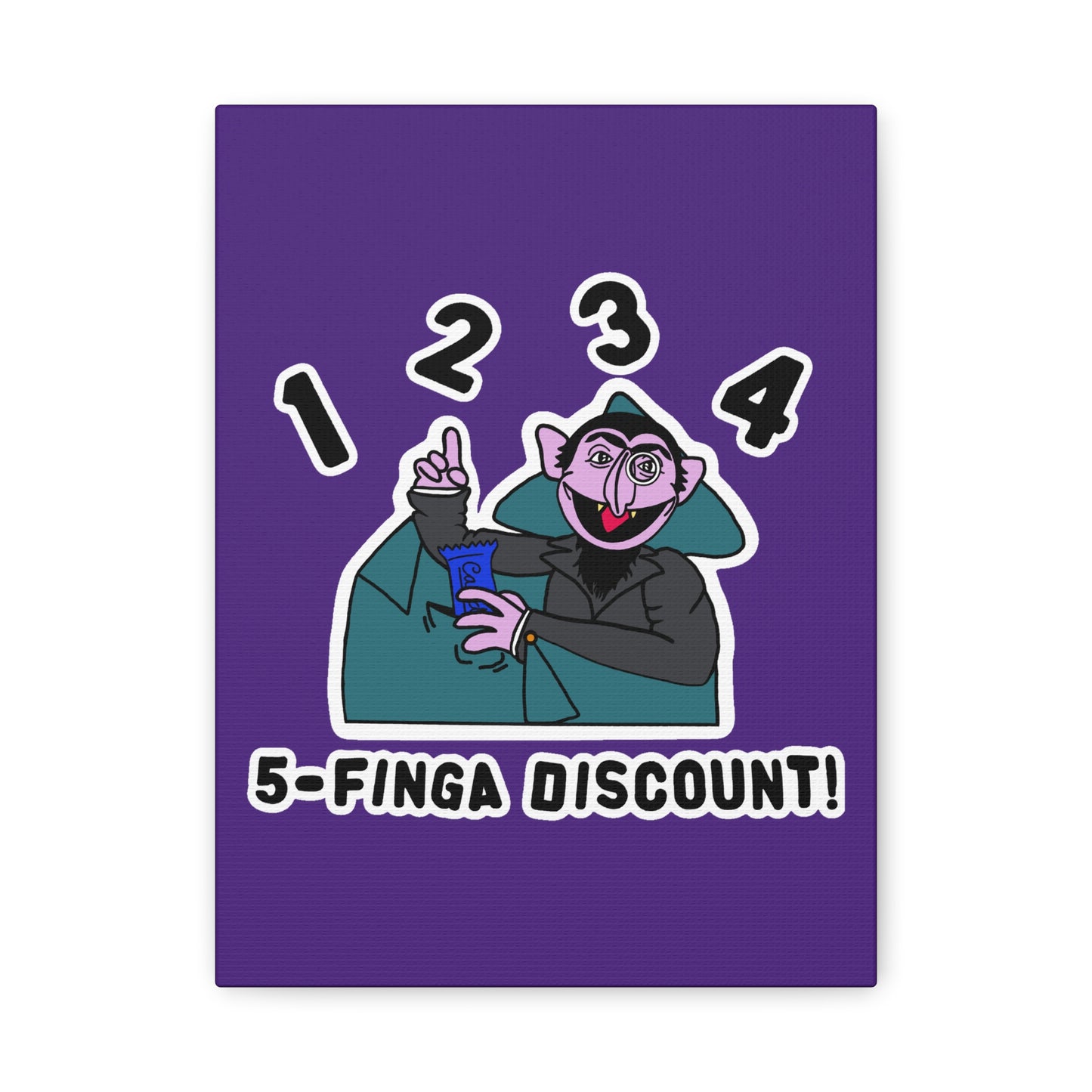 Five Finger Discount Canvas Print Light Purple - Sesame Street The Count Parody Art Print