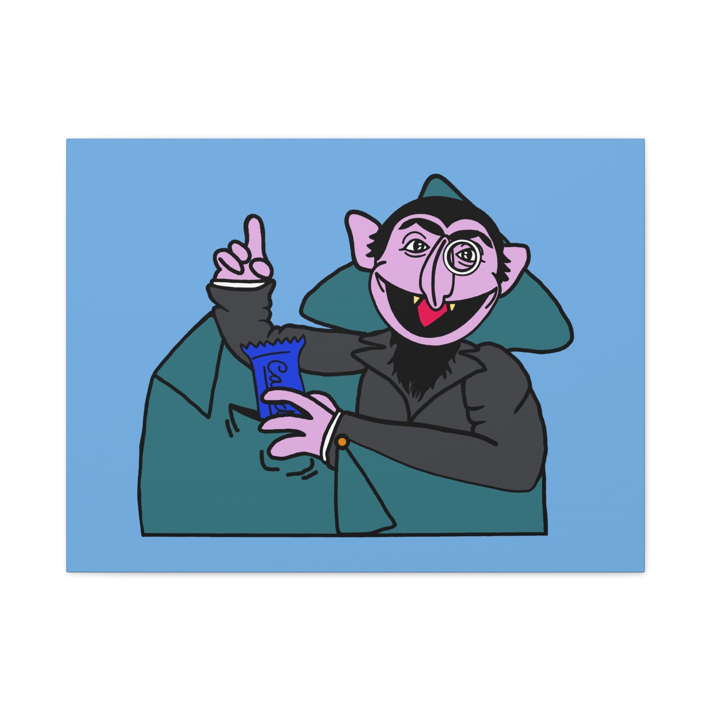 The Count Stealing Candy Canvas Print Light Blue - Sesame Street The Count Parody Art