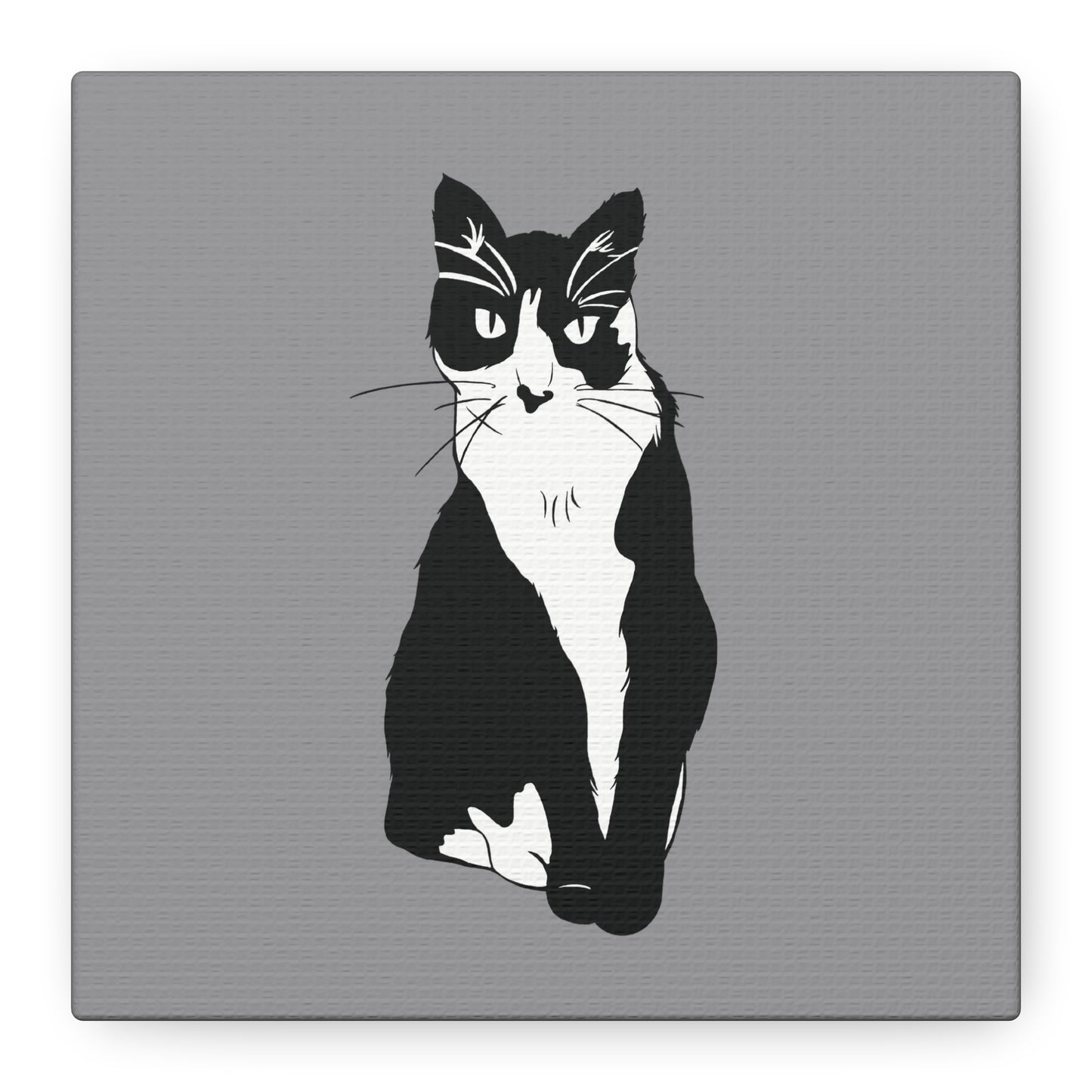 Cat Canvas on Grey (B&W Style Cat) - Cat Drawing Art