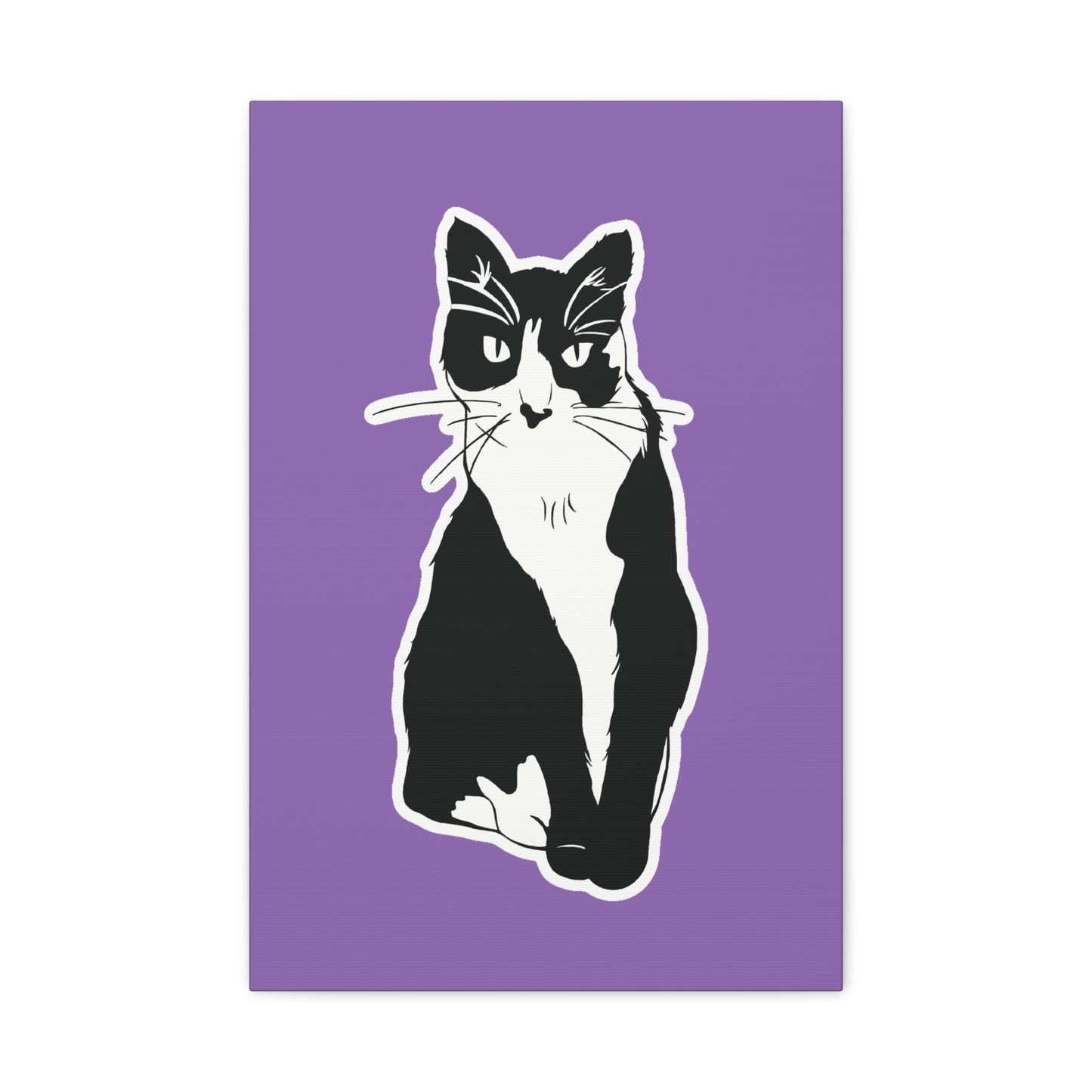 Cat Canvas on Light Purple (Sticker Style Cat) - Cat Drawing Art