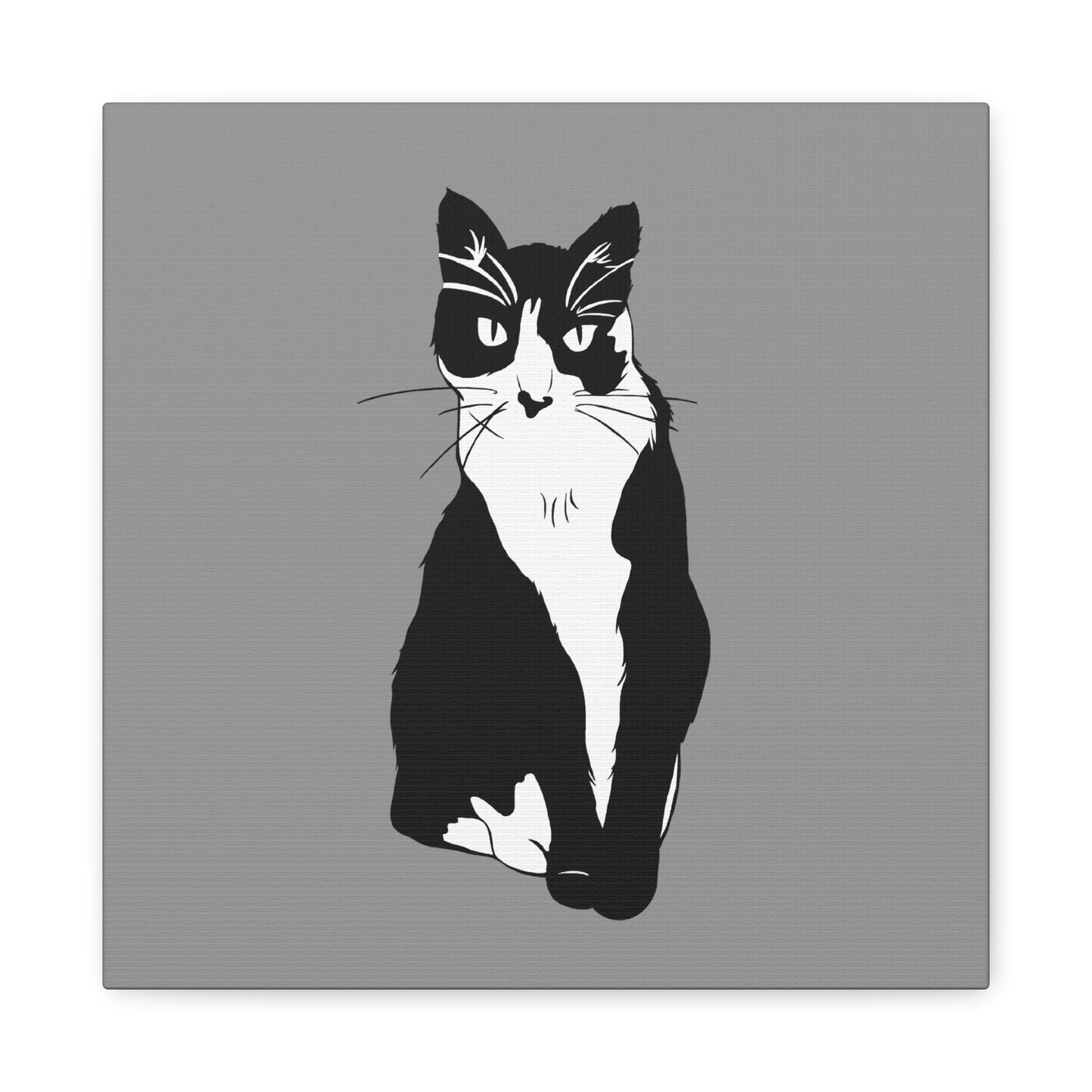 Cat Canvas on Grey (B&W Style Cat) - Cat Drawing Art