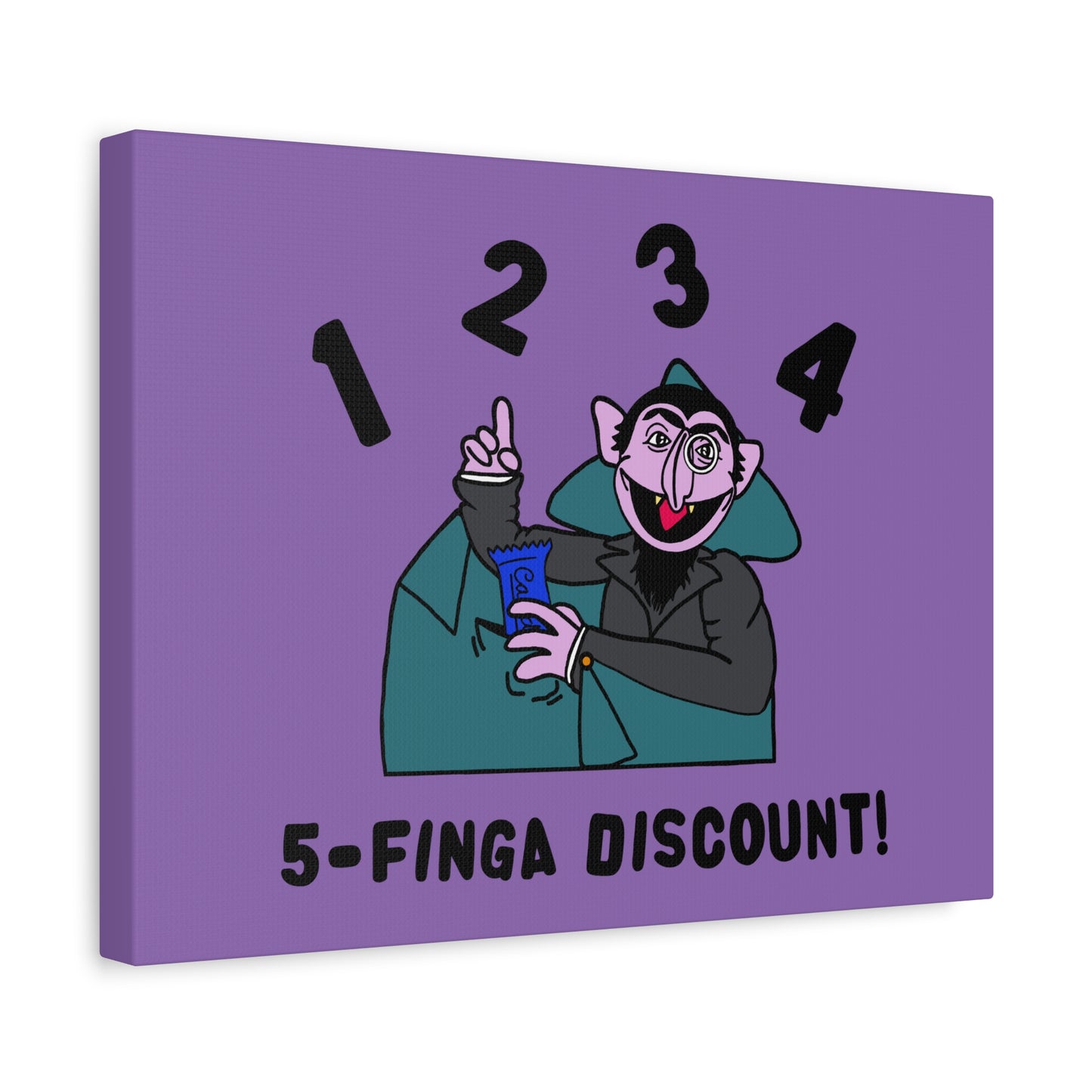 Five Finger Discount Canvas Print Light Purple - Sesame Street The Count Parody Art Print