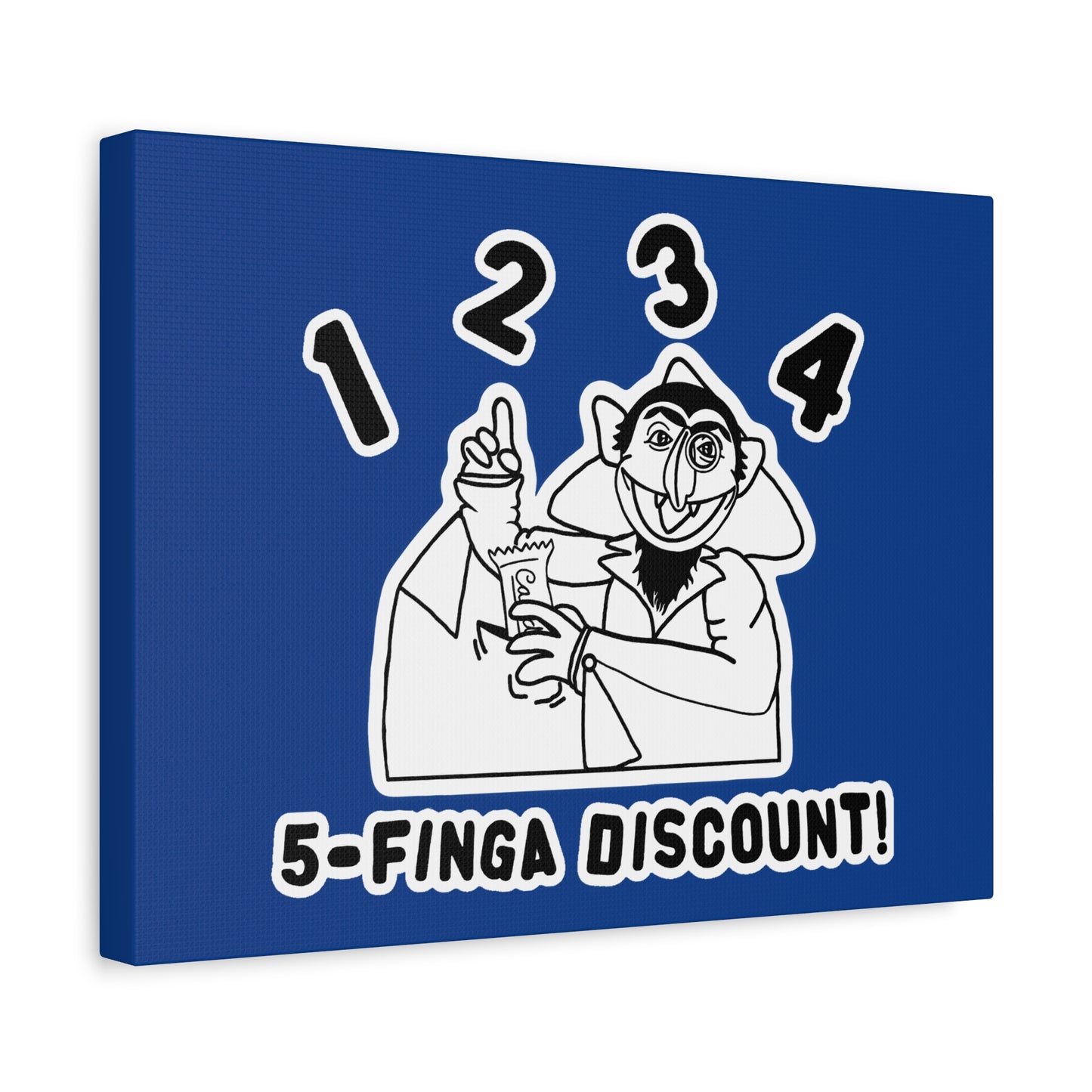 Five Finger Discount Outline Canvas Print Dark Blue - Sesame Street The Count Parody Art Print