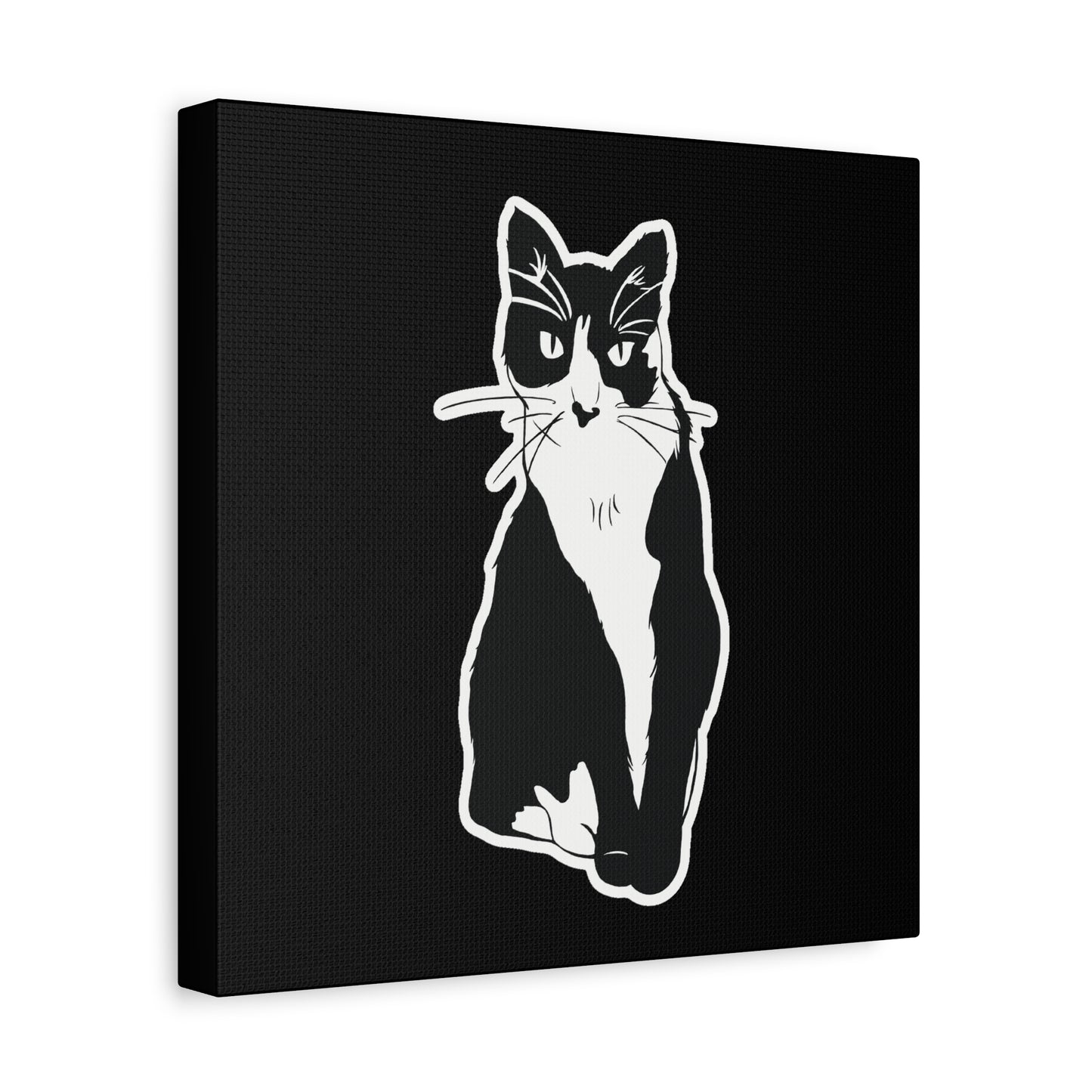 Cat Canvas Print on Black (Sticker Style Cat) - Cat Drawing Art