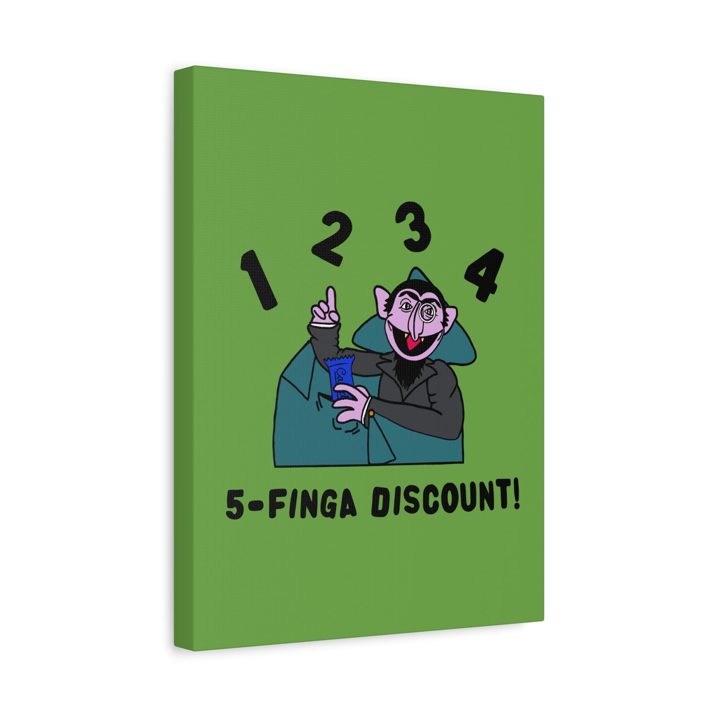 Five Finger Discount Canvas Print Green - Sesame Street The Count Parody Art Print