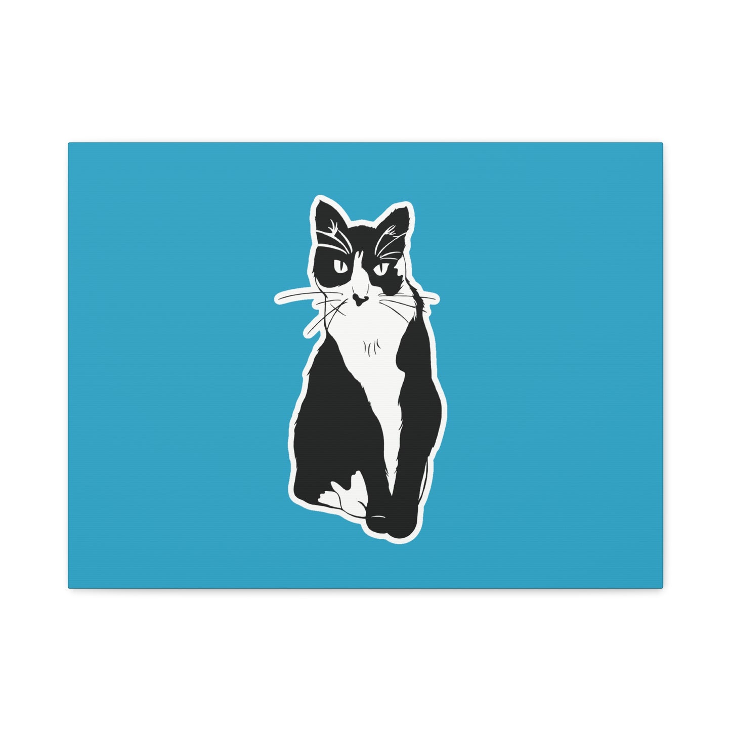 Cat Canvas Print on Turquoise (Sticker Style Cat) - Cat Drawing Art