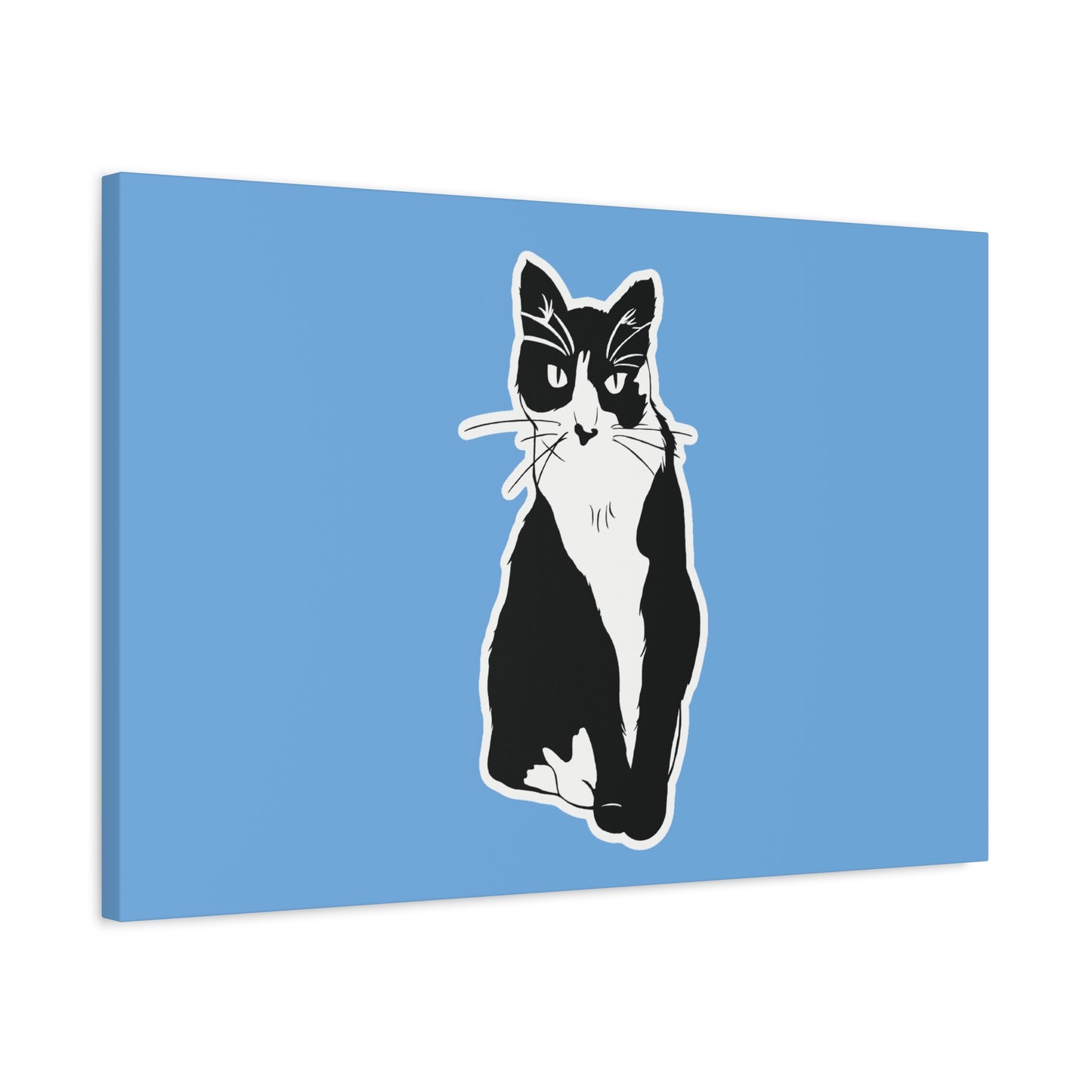 Cat Canvas on Light Blue (Sticker Style Cat) - Cat Drawing Art