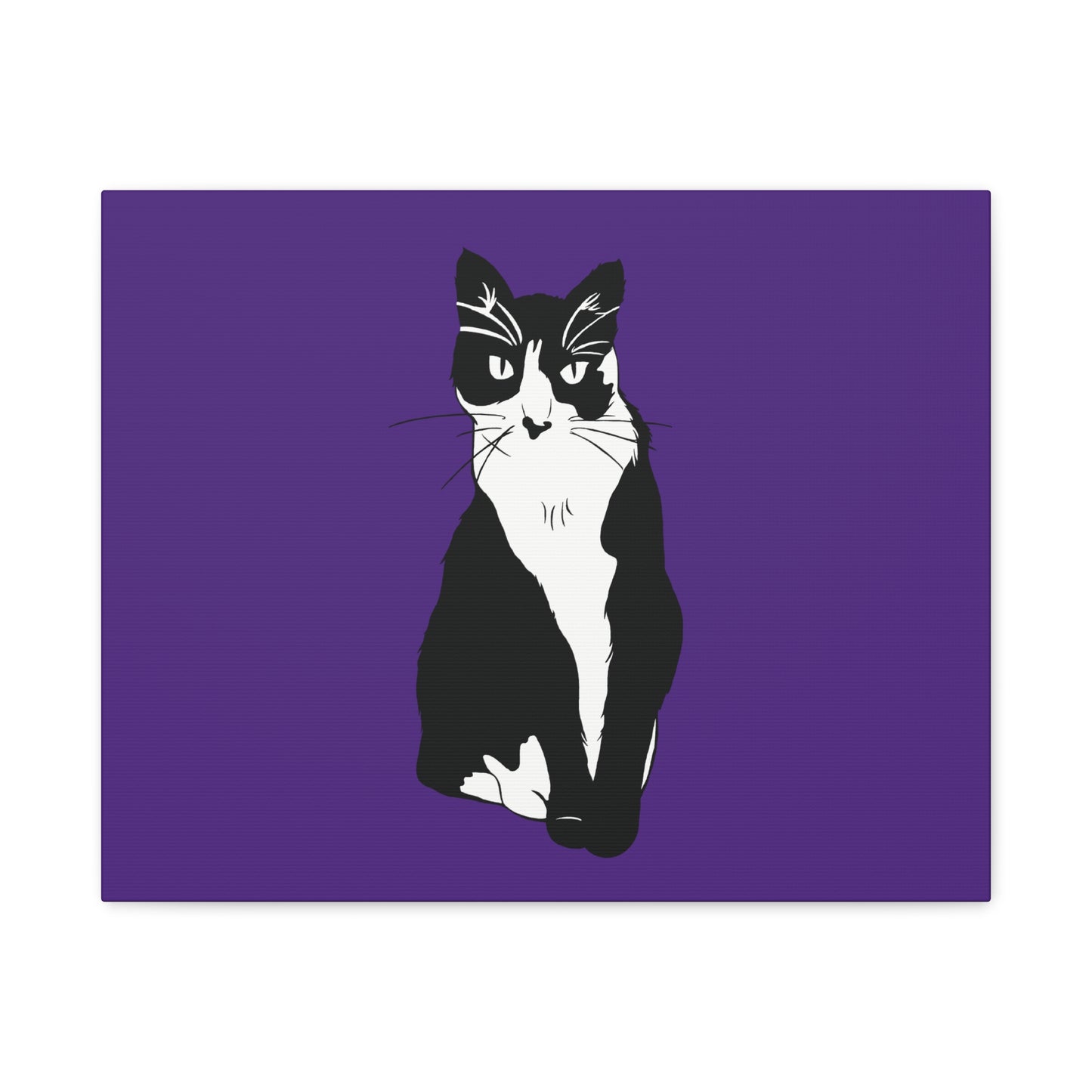 Cat Canvas on Purple (B&W Style Cat) - Cat Drawing Art