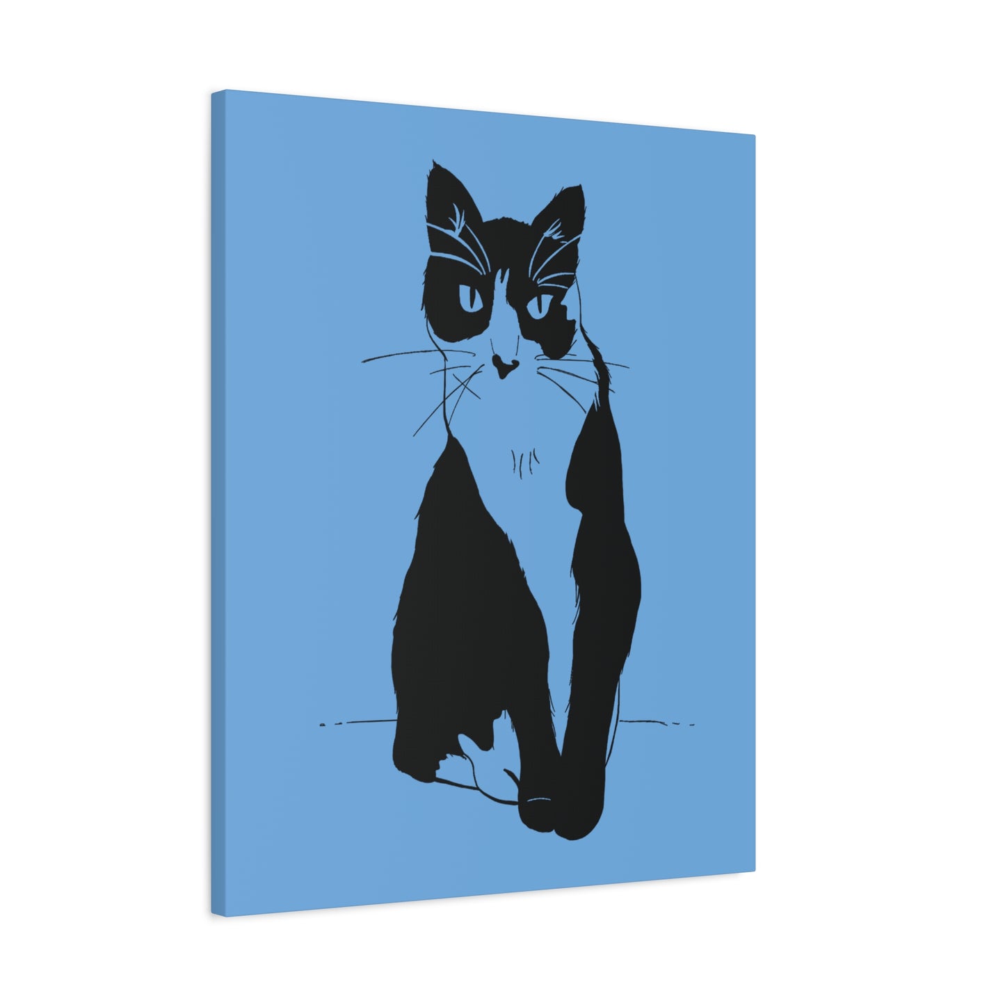 Cat Canvas Print on Light Blue (Transparent Style Cat) - Cat Drawing Art