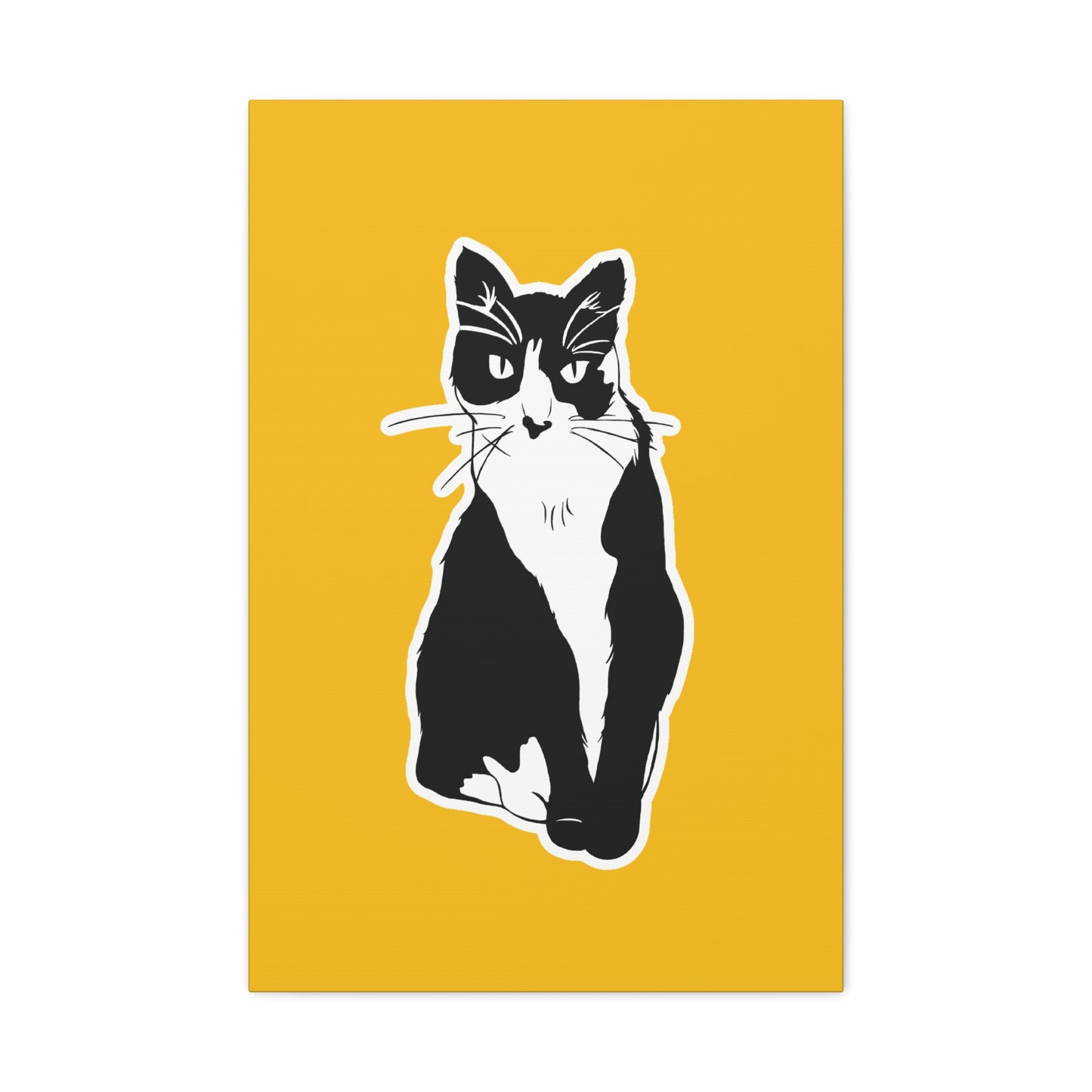 Cat Canvas Print on Yellow (Sticker Style Cat) - Cat Drawing Art
