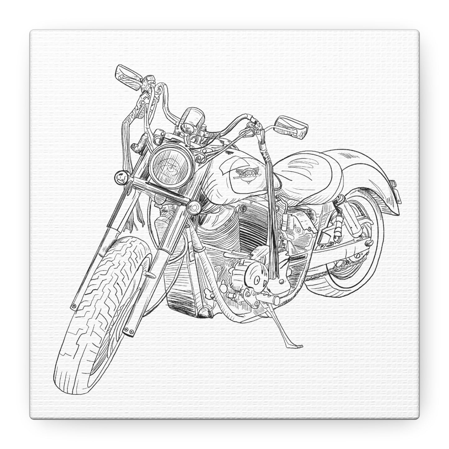 Ride Me Harley Motorcycle Sketch Canvas Print - Black Ink on White Background