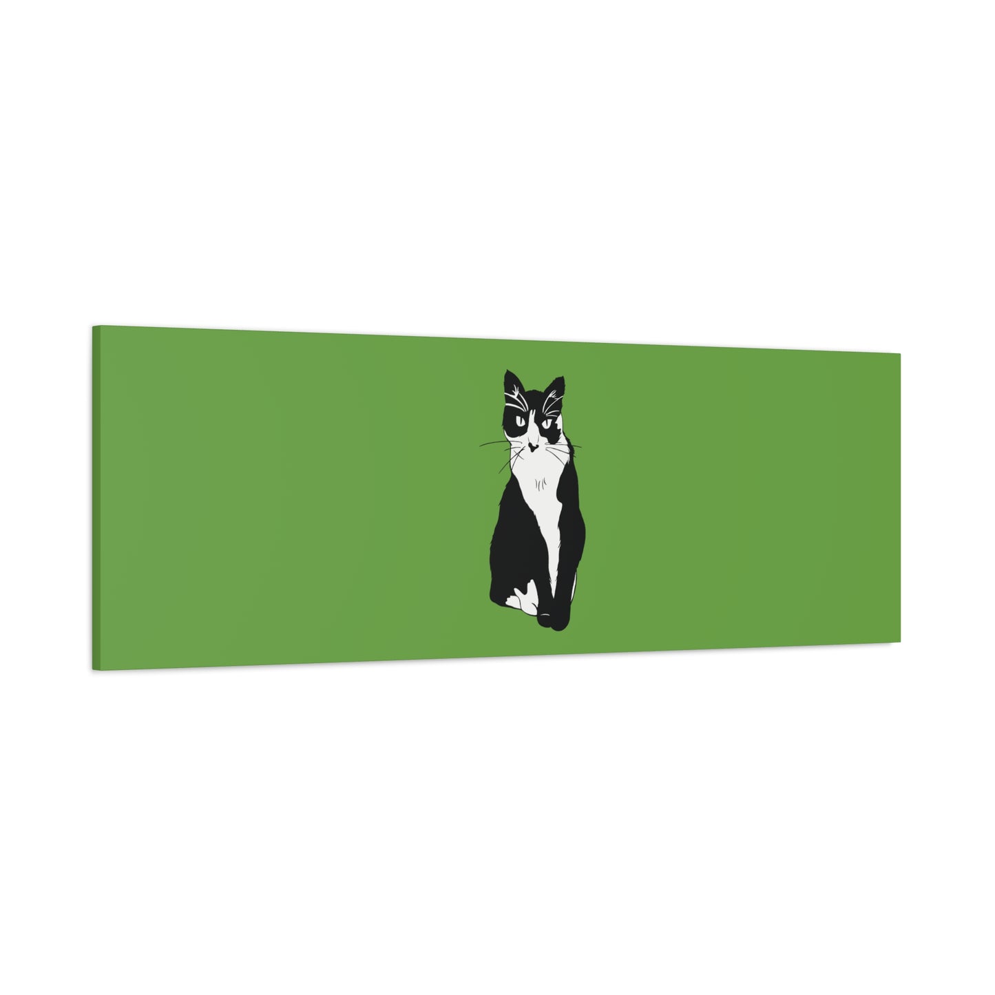 Cat Canvas on Green (B&W Style Cat) - Cat Drawing Art