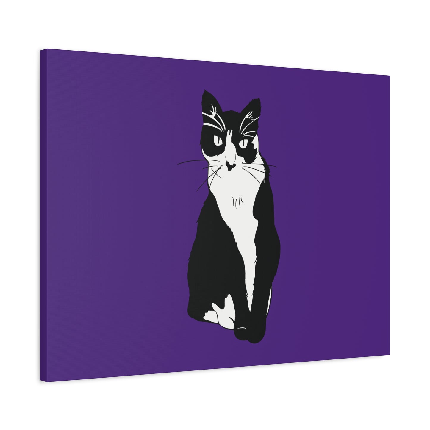 Cat Canvas on Purple (B&W Style Cat) - Cat Drawing Art