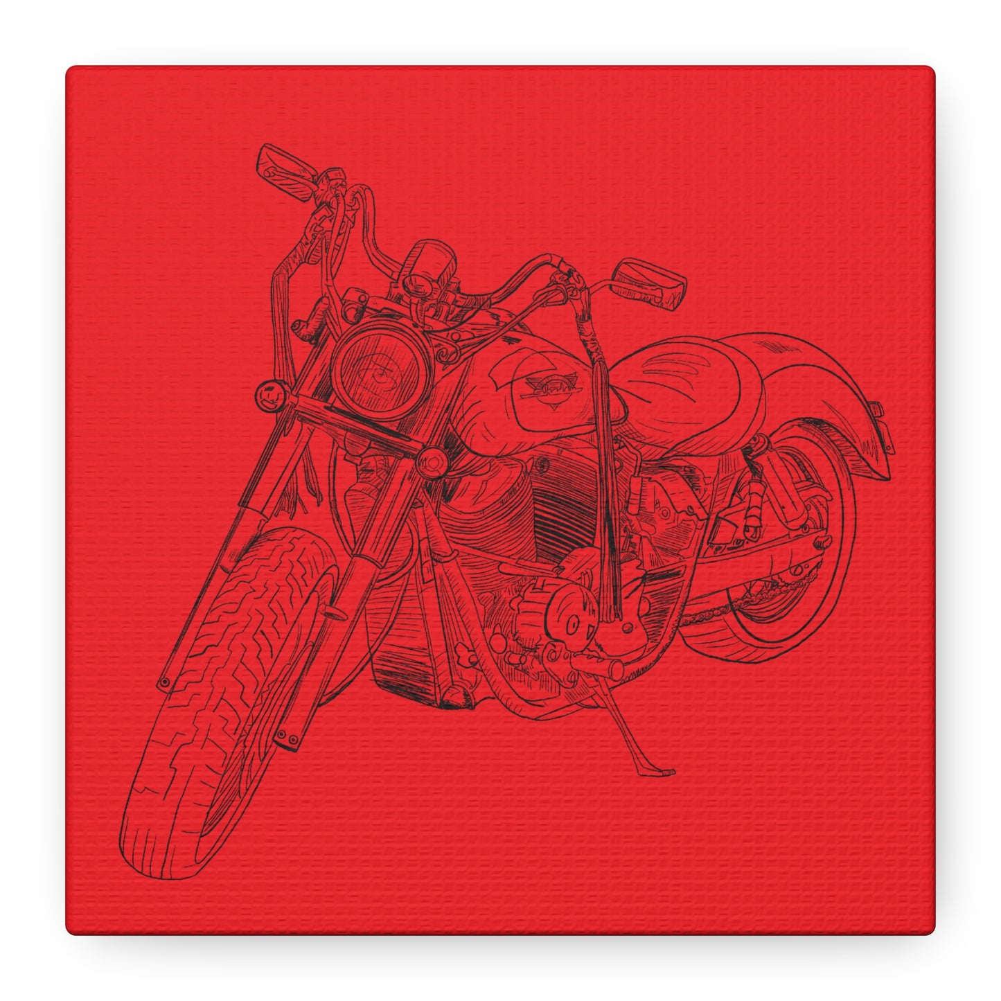 Ride Me Harley Motorcycle Sketch Canvas Print - Black Ink on Red Background