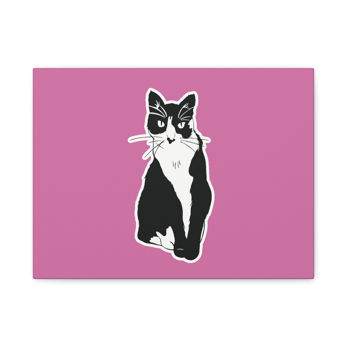 Cat Canvas on Light Pink (Sticker Style Cat) - Cat Drawing Art