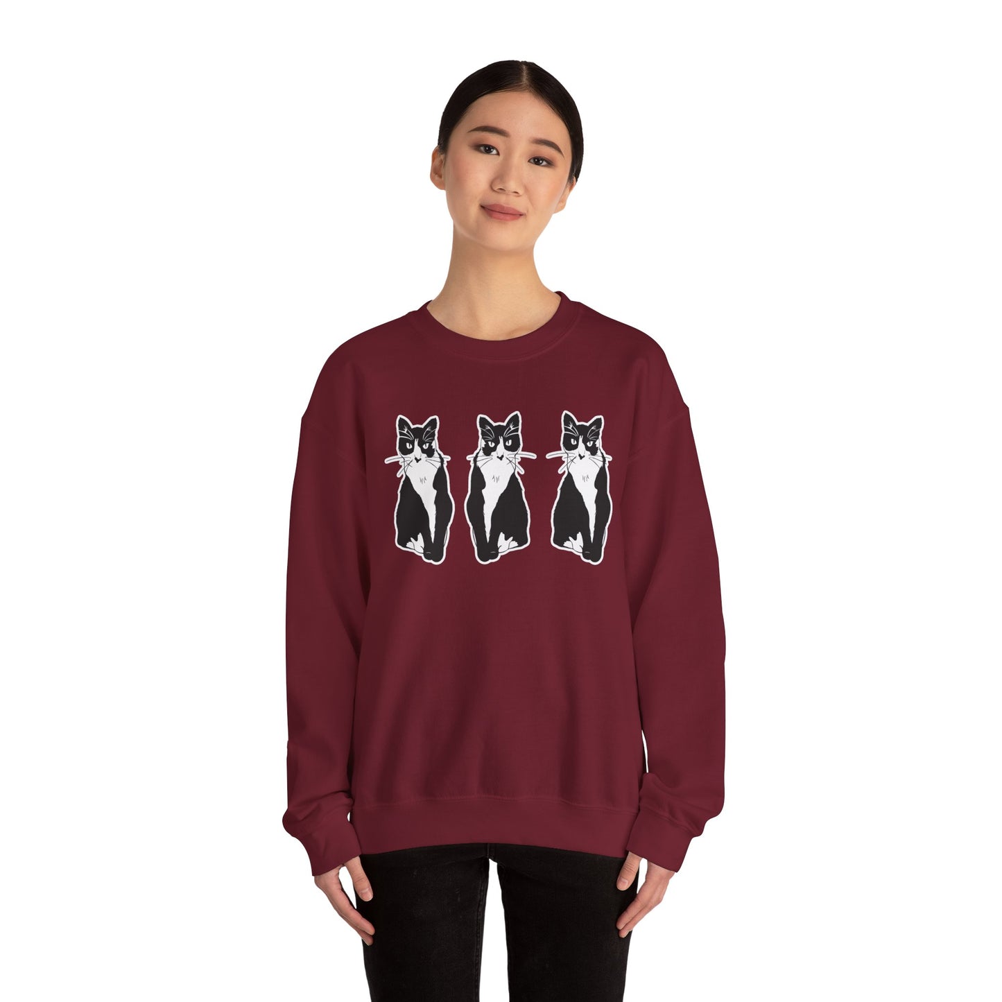 Cat x3 Sweatshirt (Sticker Style Cat) - Cat Drawing Sweatshirt